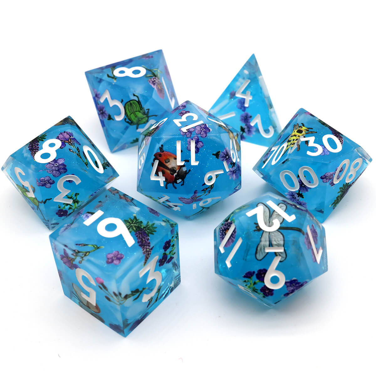 Ladybug 7-Piece Sharp Edge Layered DND Dice Set - Dice of Dragons