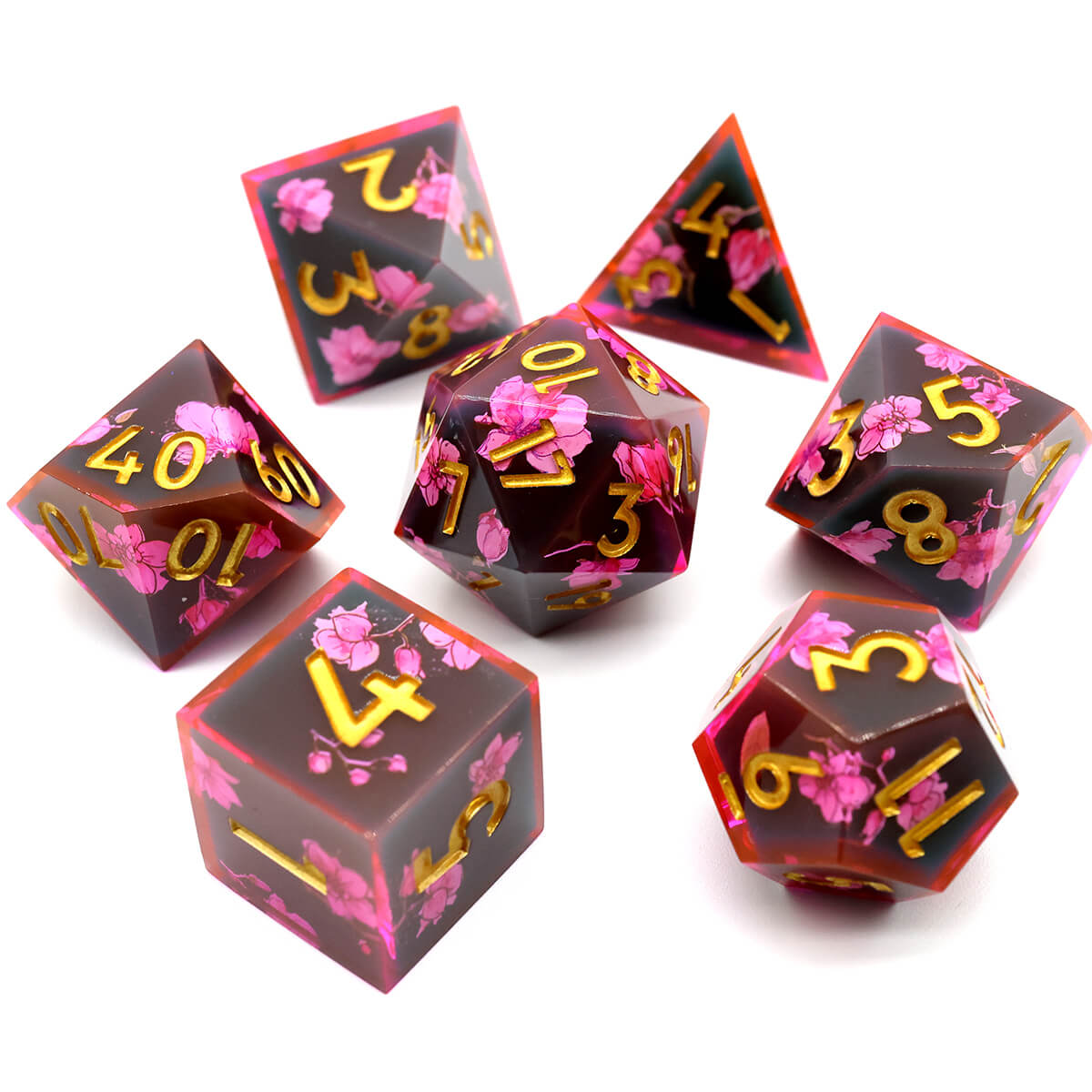 Layered Flower 7-Piece Sharp Edge DND Dice Set - Dice of Dragons