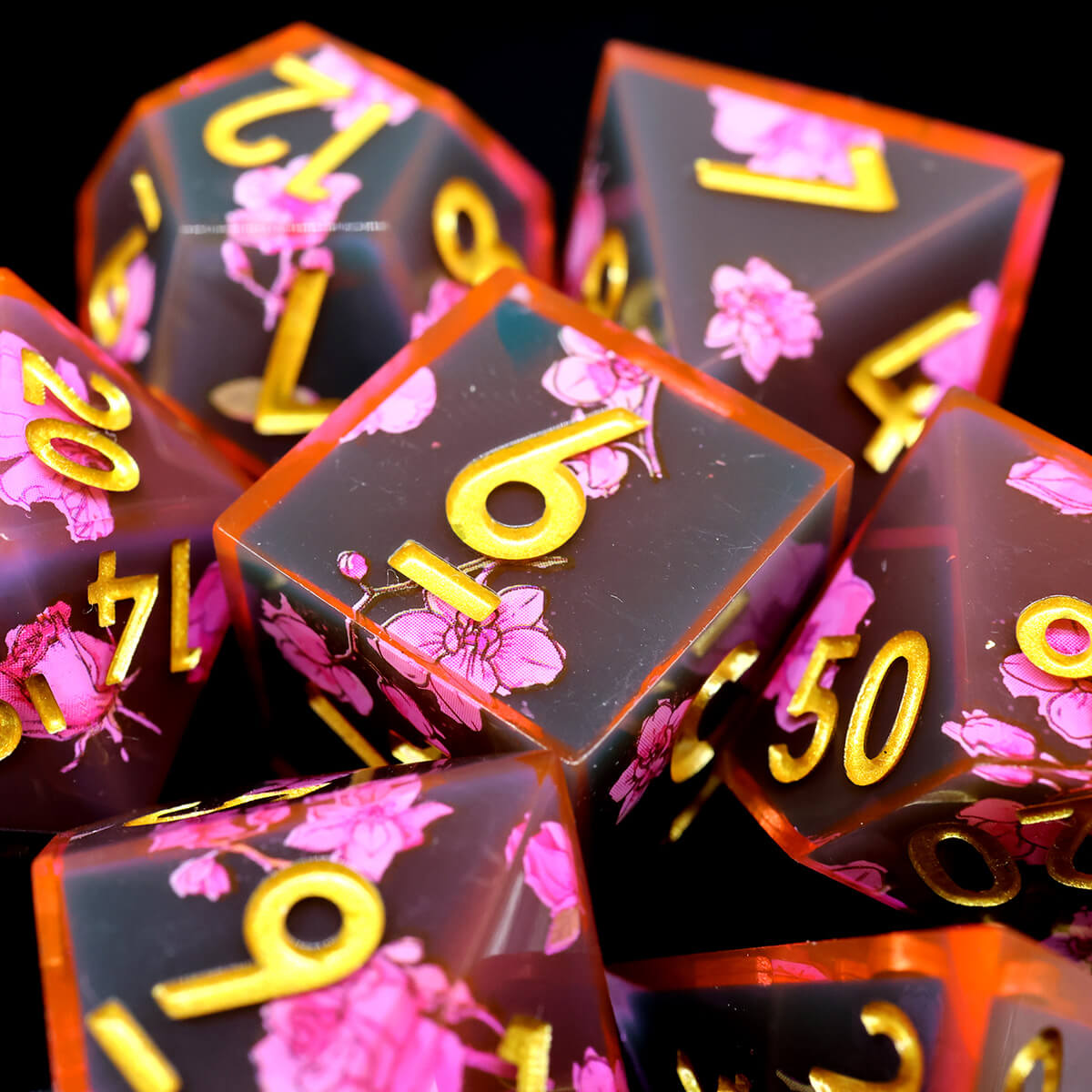 Layered Flower 7-Piece Sharp Edge DND Dice Set - Dice of Dragons