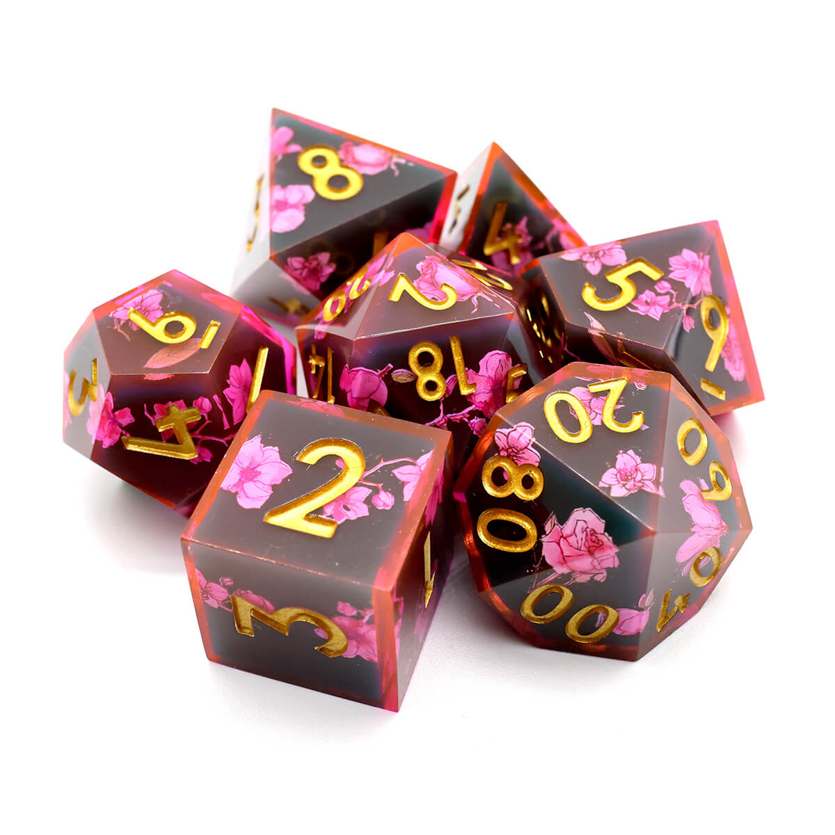 Layered Flower 7-Piece Sharp Edge DND Dice Set - Dice of Dragons