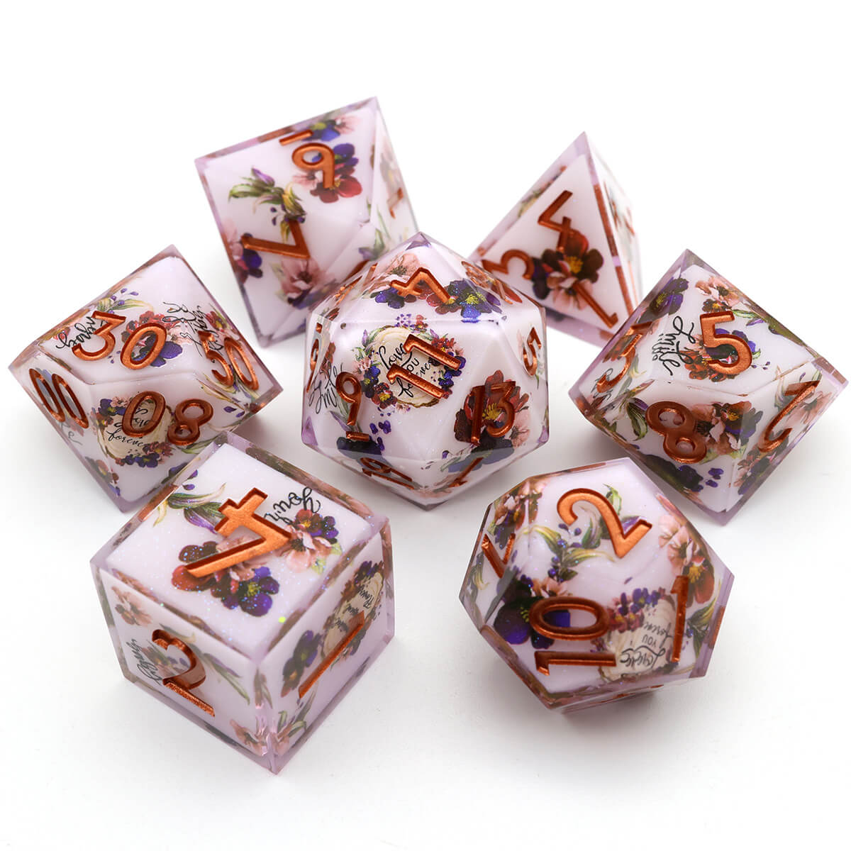 Layered Flower 7-Piece Sharp Edge Dice Set for DND - Dice of Dragons