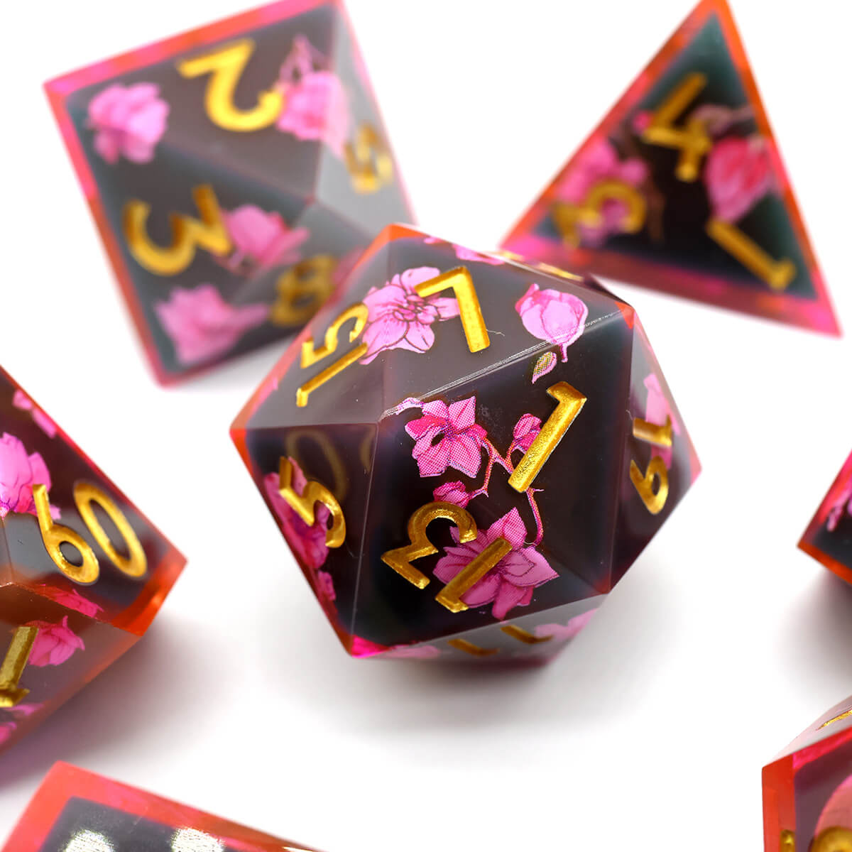 Layered Flower 7-Piece Sharp Edge DND Dice Set - Dice of Dragons