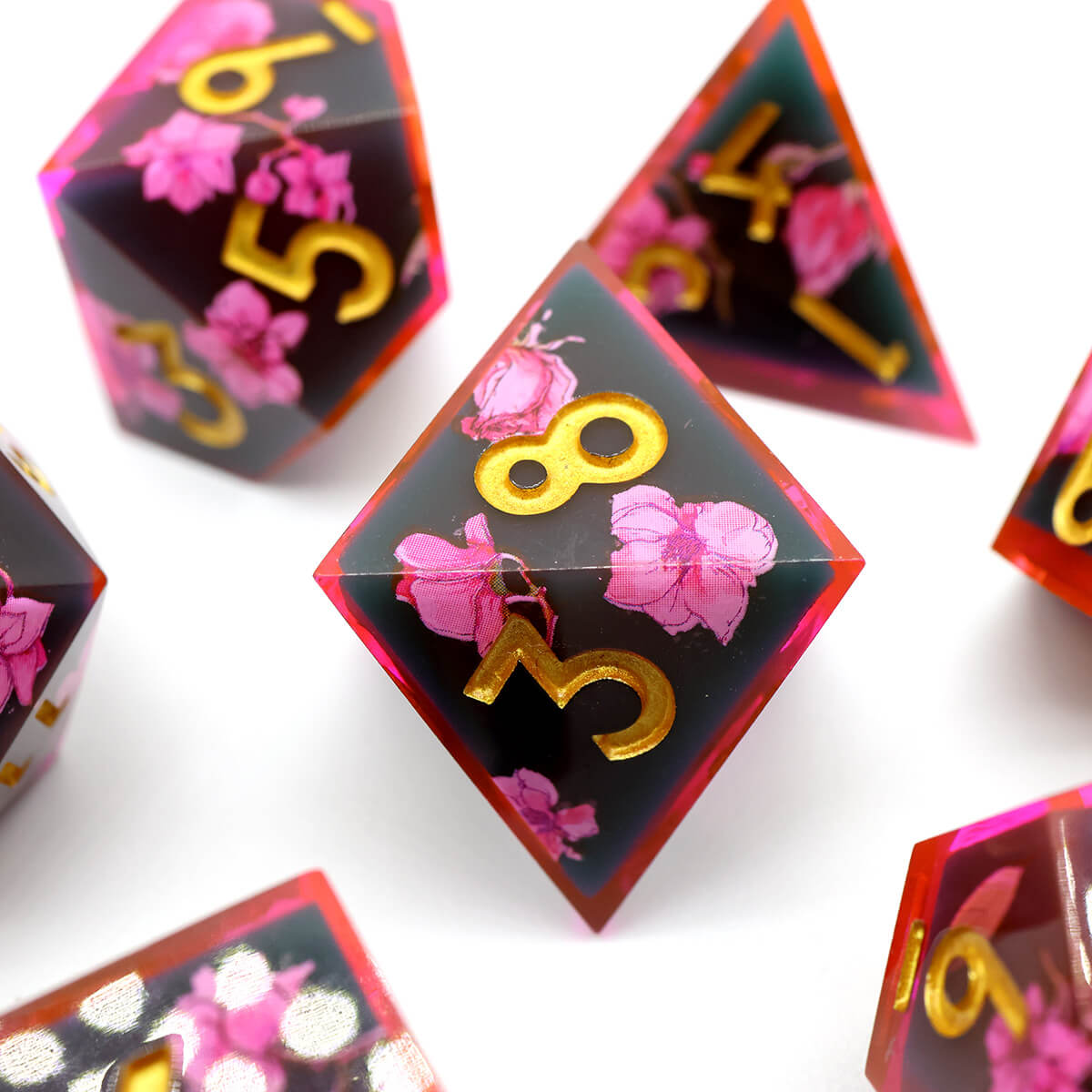 Layered Flower 7-Piece Sharp Edge DND Dice Set - Dice of Dragons