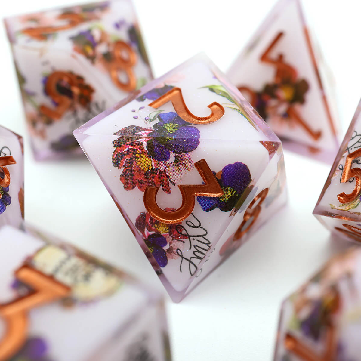 Layered Flower 7-Piece Sharp Edge Dice Set for DND - Dice of Dragons