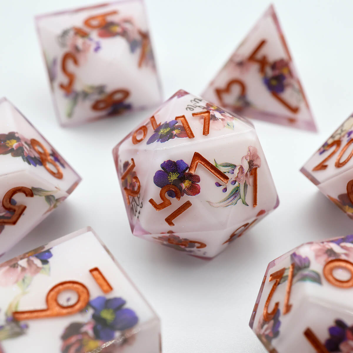 Layered Flower DND Dice Set 7-Piece Sharp Edge - Dice of Dragons