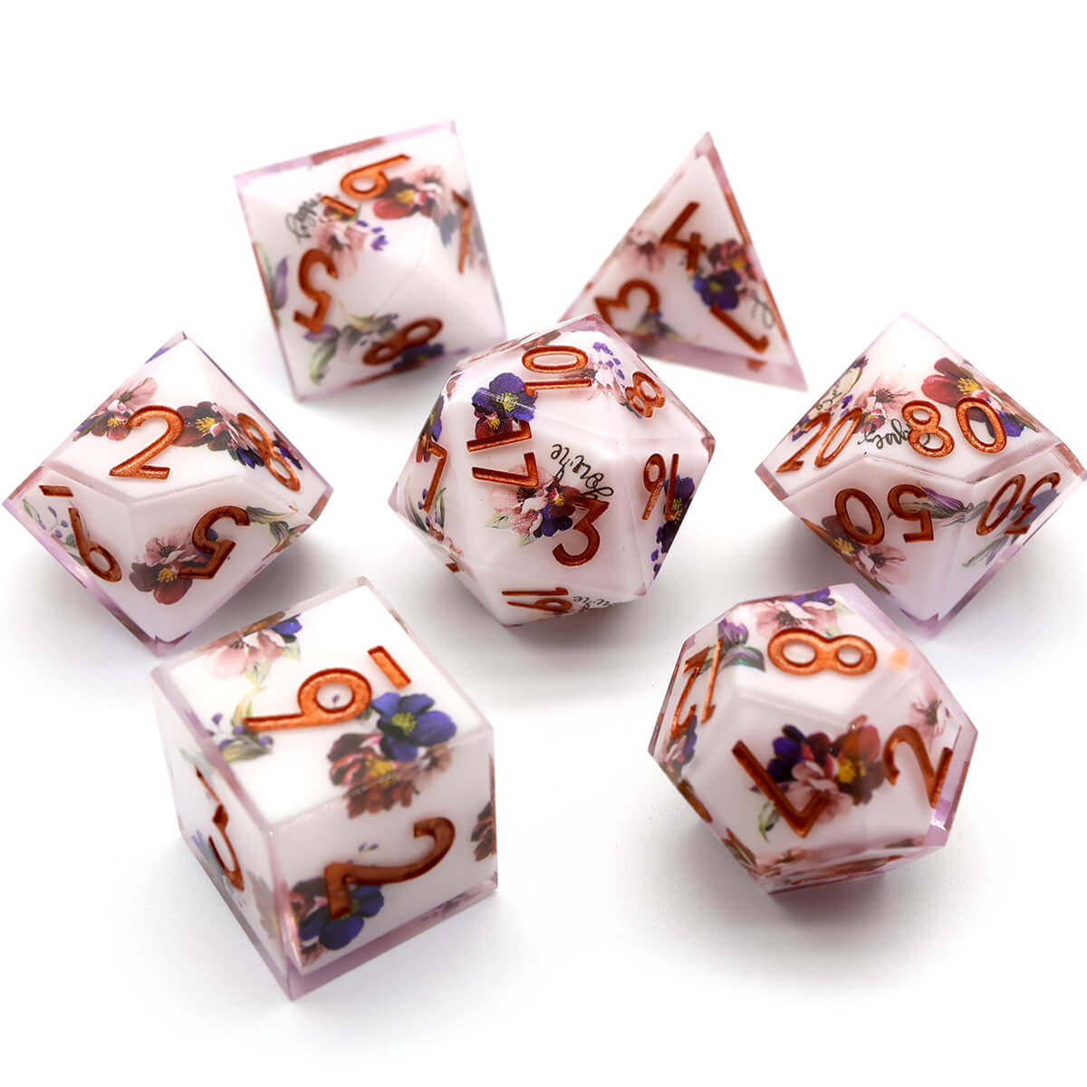 Layered Flower DND Dice Set 7-Piece Sharp Edge - Dice of Dragons