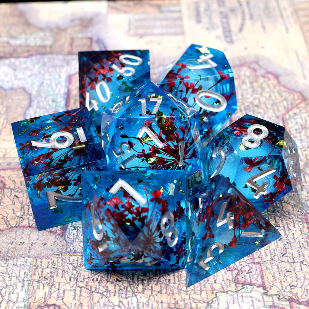 thumbnail image 2 of Biloume Red Black Quicksand Glow-in-the-Dark DnD Dice Set – 7pc Handmade, USA 2 of 4