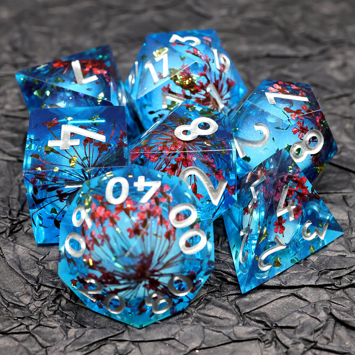 Liquid Core 7-Piece DND Dice Set Sharp Edge - Dice of Dragons