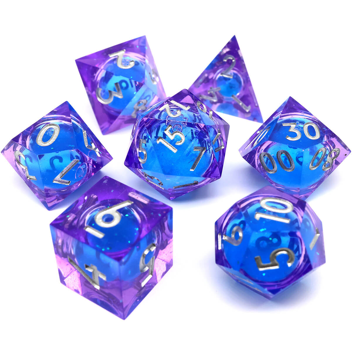 Liquid Core 7-Piece Sharp Edge DND Dice Set - Dice of Dragons