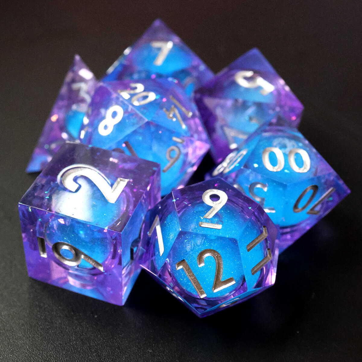 Liquid Core 7-Piece Sharp Edge DND Dice Set - Dice of Dragons