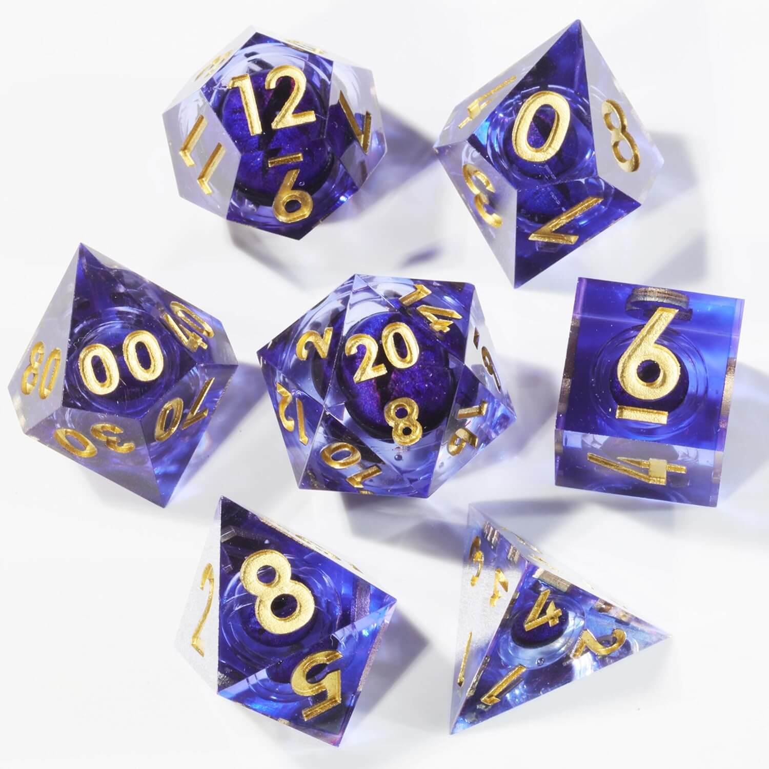 Liquid Core Dragon Eye Sharp Edge Polyhedral Resin 7-Piece D&D Dice Set - Dice of Dragons