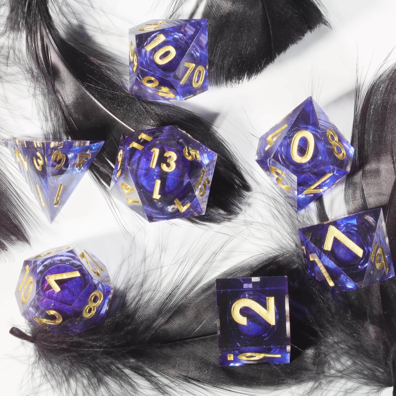 Liquid Core Dragon Eye Sharp Edge Polyhedral Resin 7-Piece D&D Dice Set - Dice of Dragons