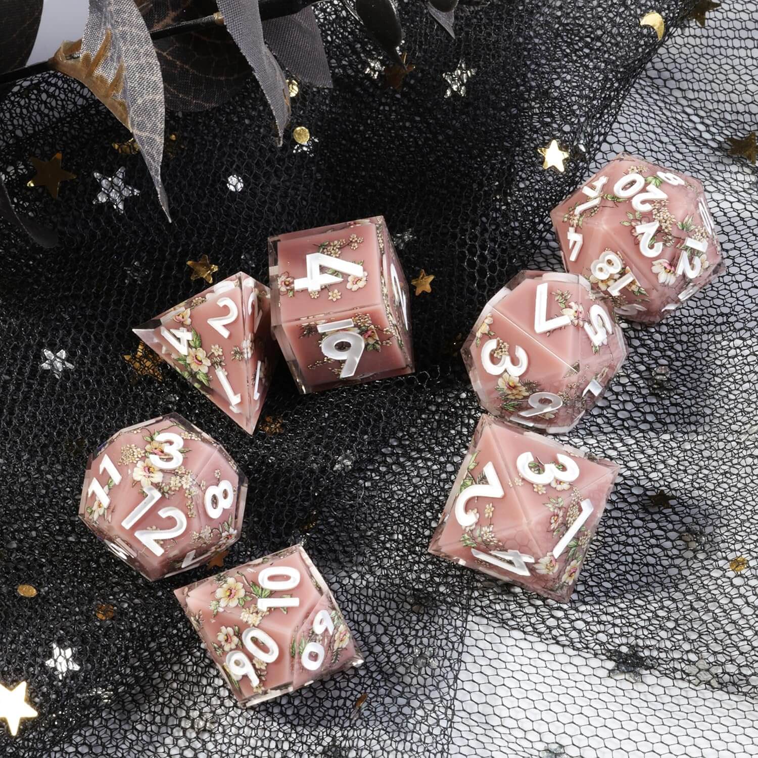 Maidens Sharp Edge Polyhedral Resin 7-Piece D&D Dice Set - Dice of Dragons