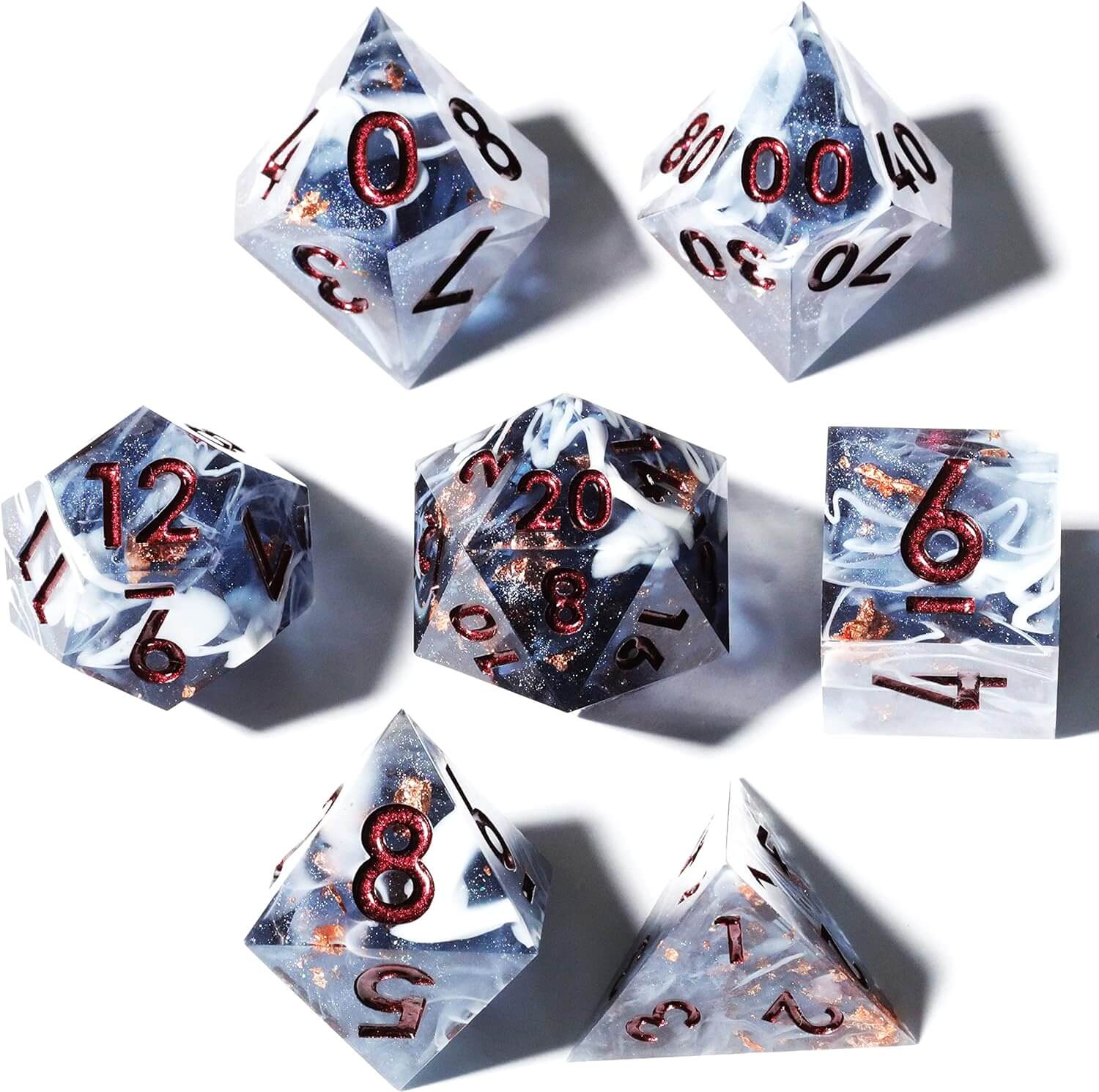 Marbled Crystal Pattern Resin Polyhedral 7-Piece D&D Dice Set - Dice of Dragons