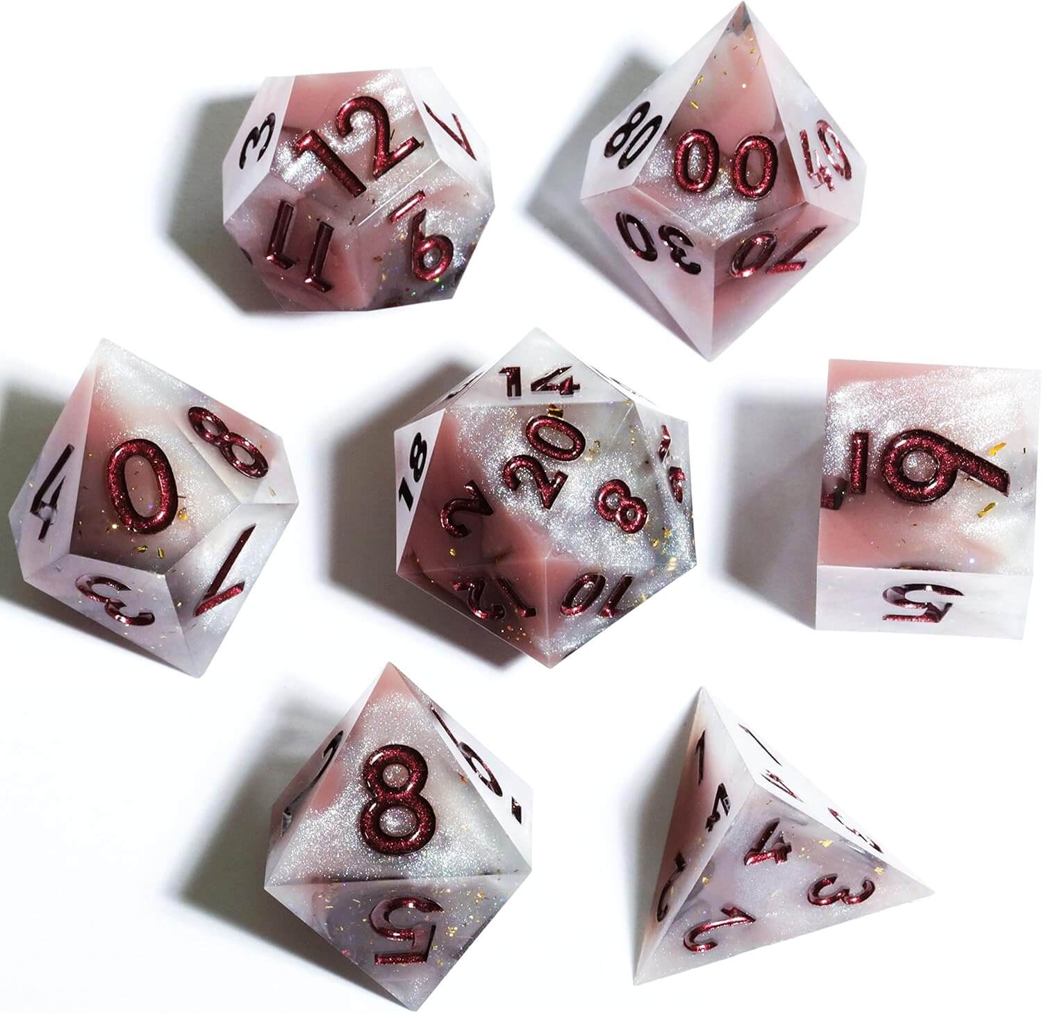 Milk Coffee 7-Piece Sharp Edge Polyhedral Resin D&D Dice Set - Dice of Dragons