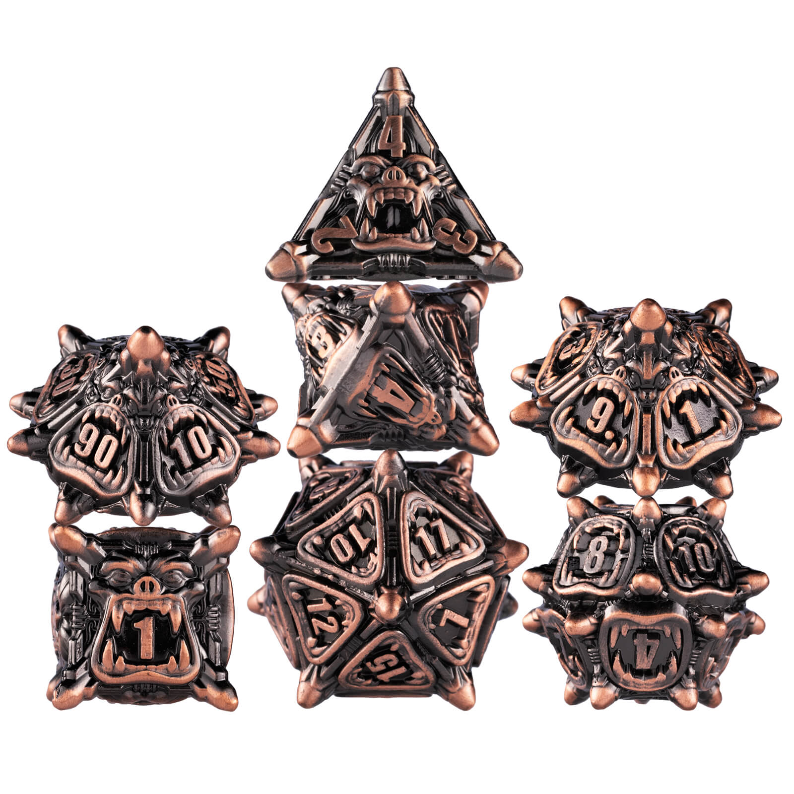 Monster 7 Polyhedral Metal D and D Dice Set - Ancient Red Copper - Dice of Dragons