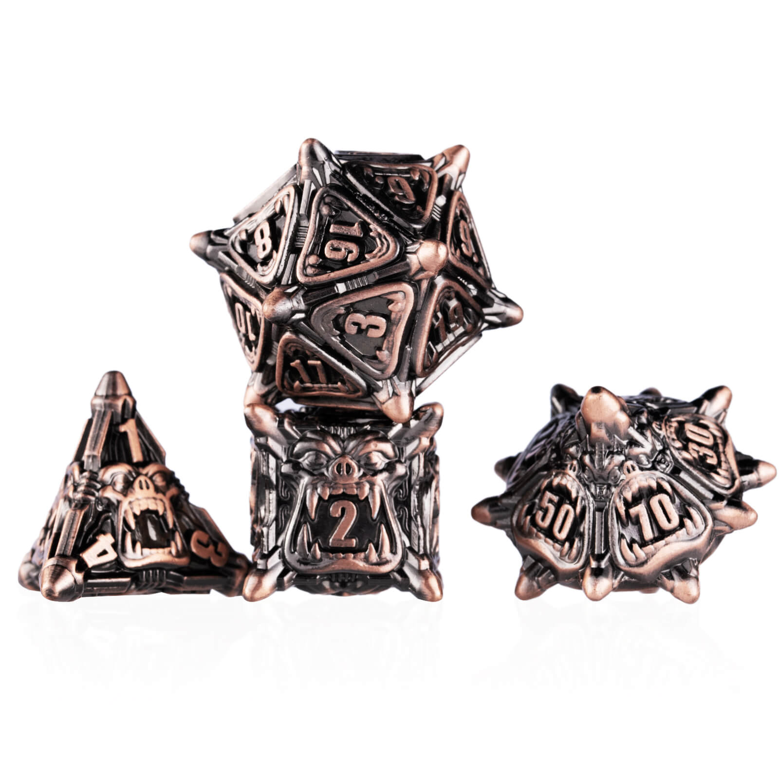 Monster 7 Polyhedral Metal D and D Dice Set - Ancient Red Copper - Dice of Dragons