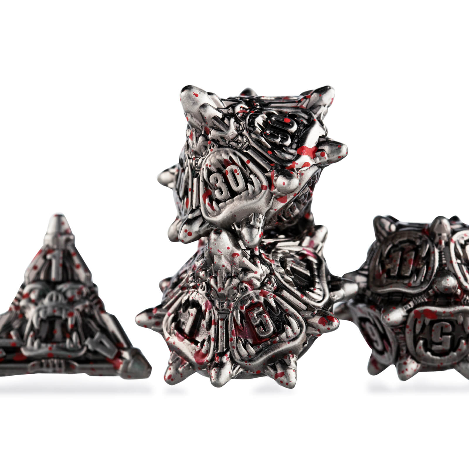 Monster 7 Polyhedral Metal Dice Set DD - Antique Silver Blood - Dice of Dragons