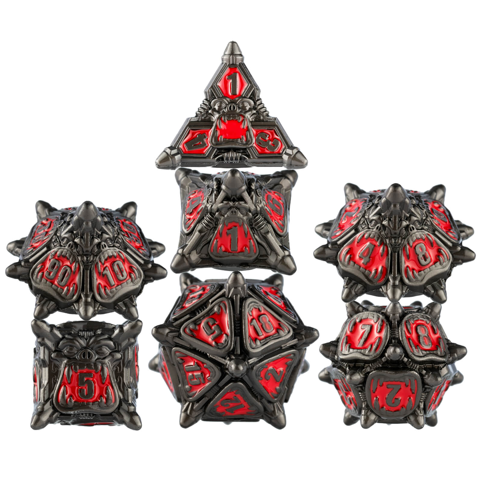 Monster 7 Polyhedral Metal Dice Set DnD - Black Red - Dice of Dragons