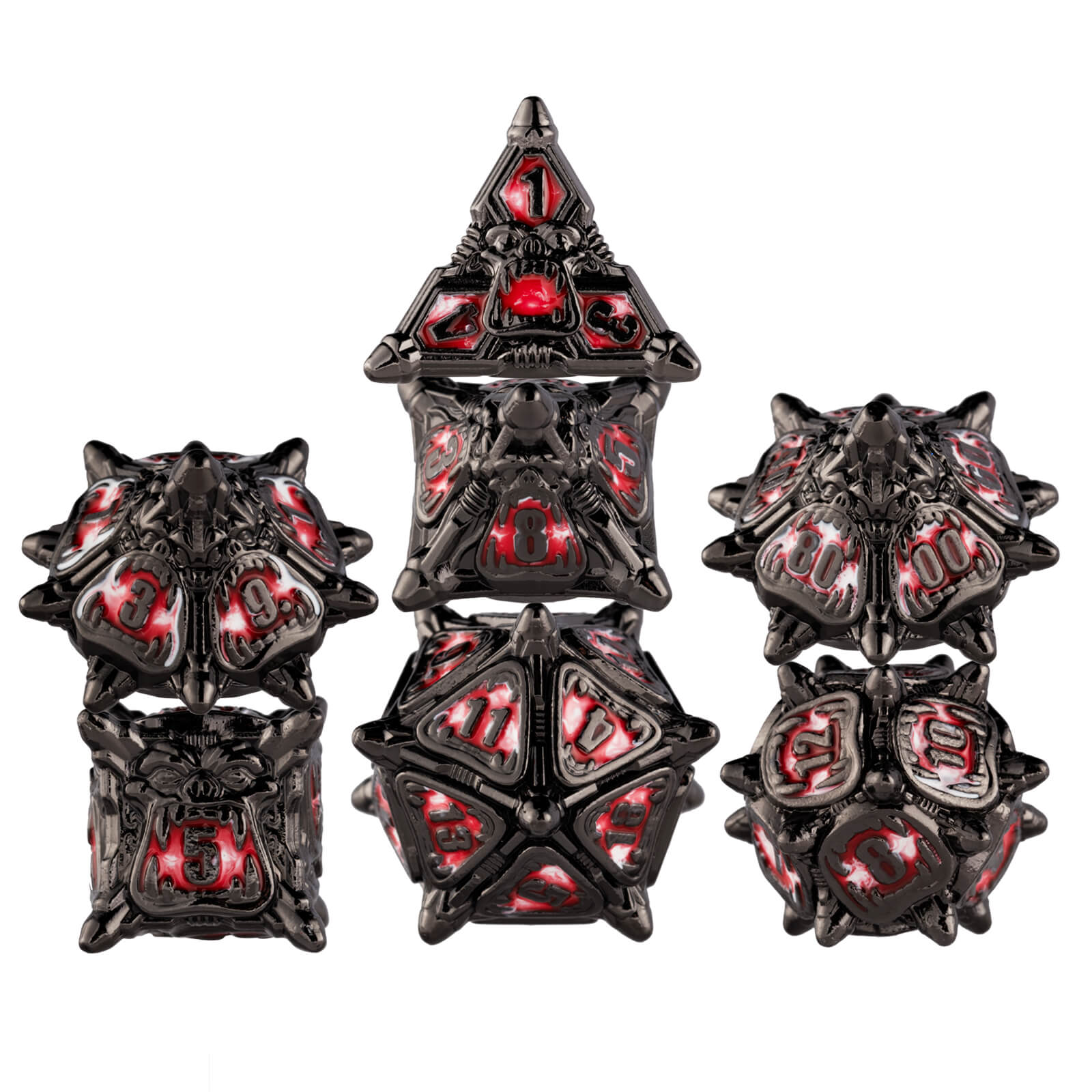 Monster 7 Polyhedral Metal D&D Dice Sets - Black Nickel Red - Dice of Dragons