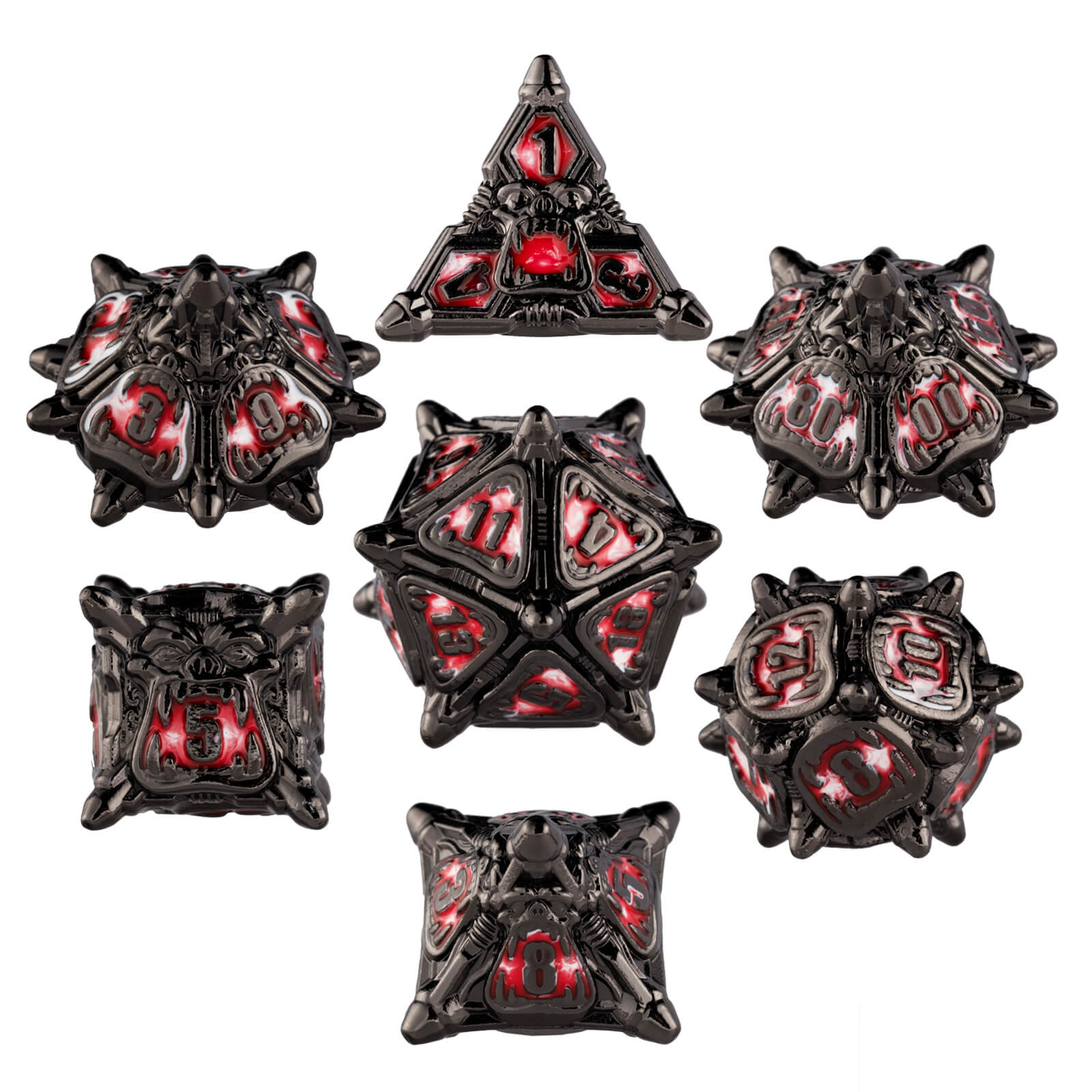 Monster 7 Polyhedral Metal D&D Dice Sets - Black Nickel Red - Dice of Dragons