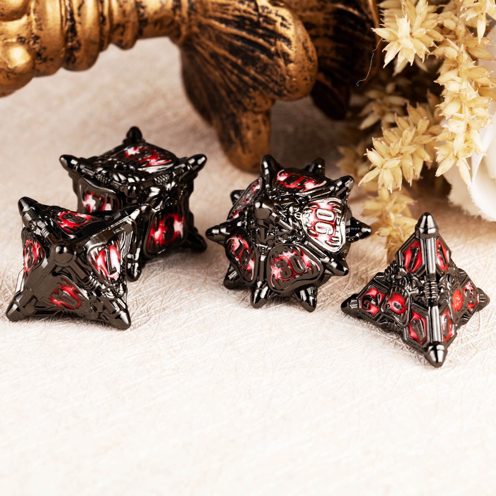 Monster 7 Polyhedral Metal D&D Dice Sets - Black Nickel Red - Dice of Dragons