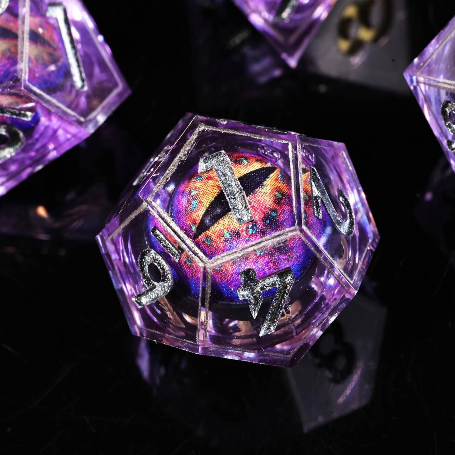 Purple Liquid Core Dragon Eye Resin Polyhedral 7-Piece D&D Dice Set - Dice of Dragons