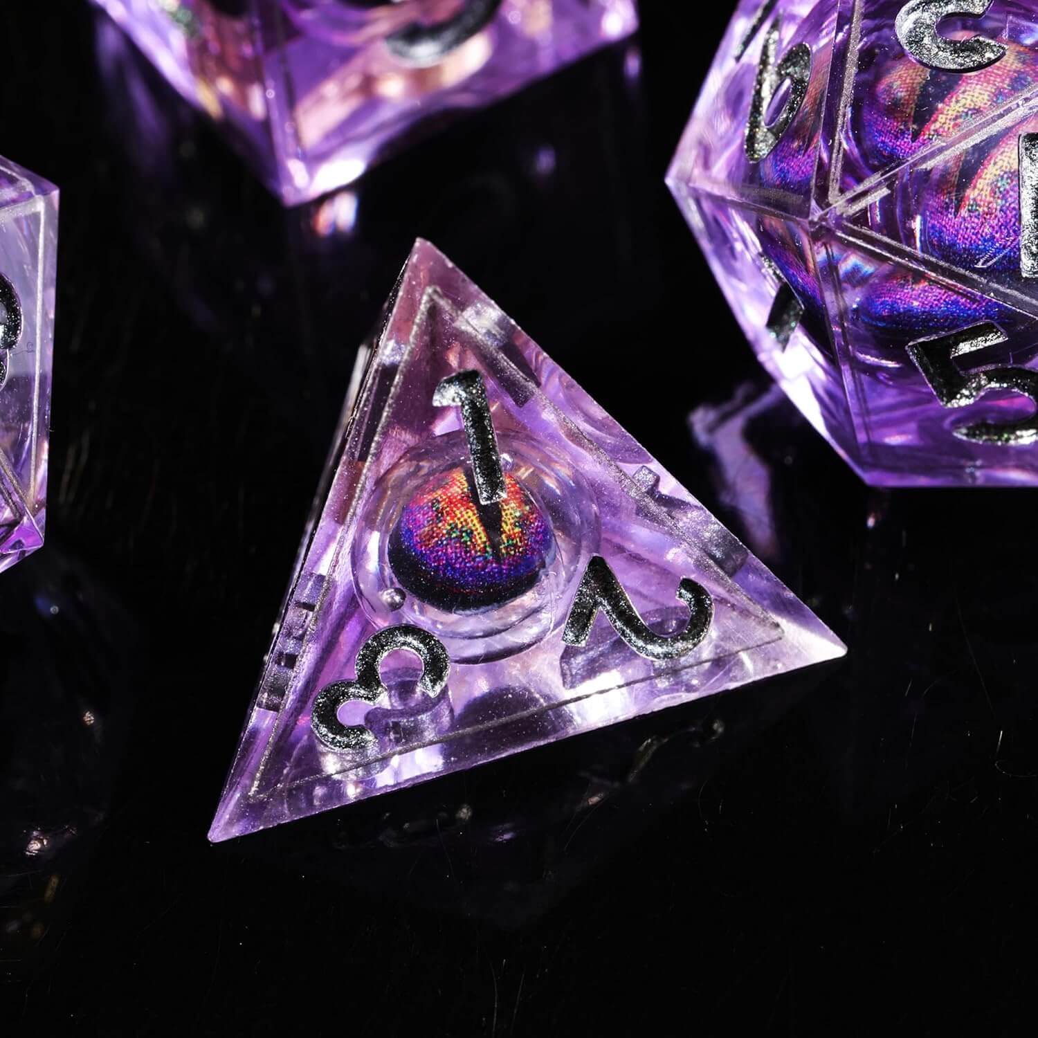 Purple Liquid Core Dragon Eye Resin Polyhedral 7-Piece D&D Dice Set - Dice of Dragons