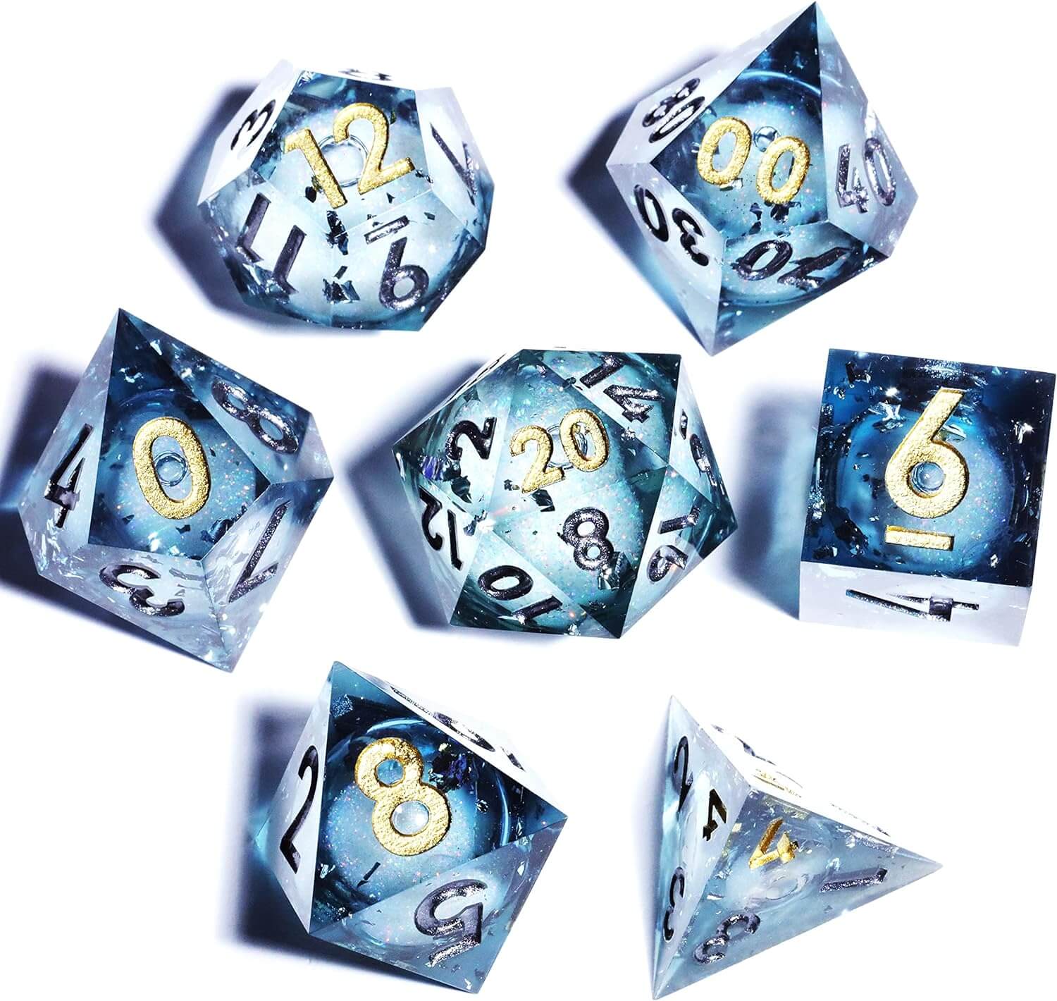 Nocturne 7-Piece Sharp Edge Polyhedral Resin D&D Dice Set - Dice of Dragons