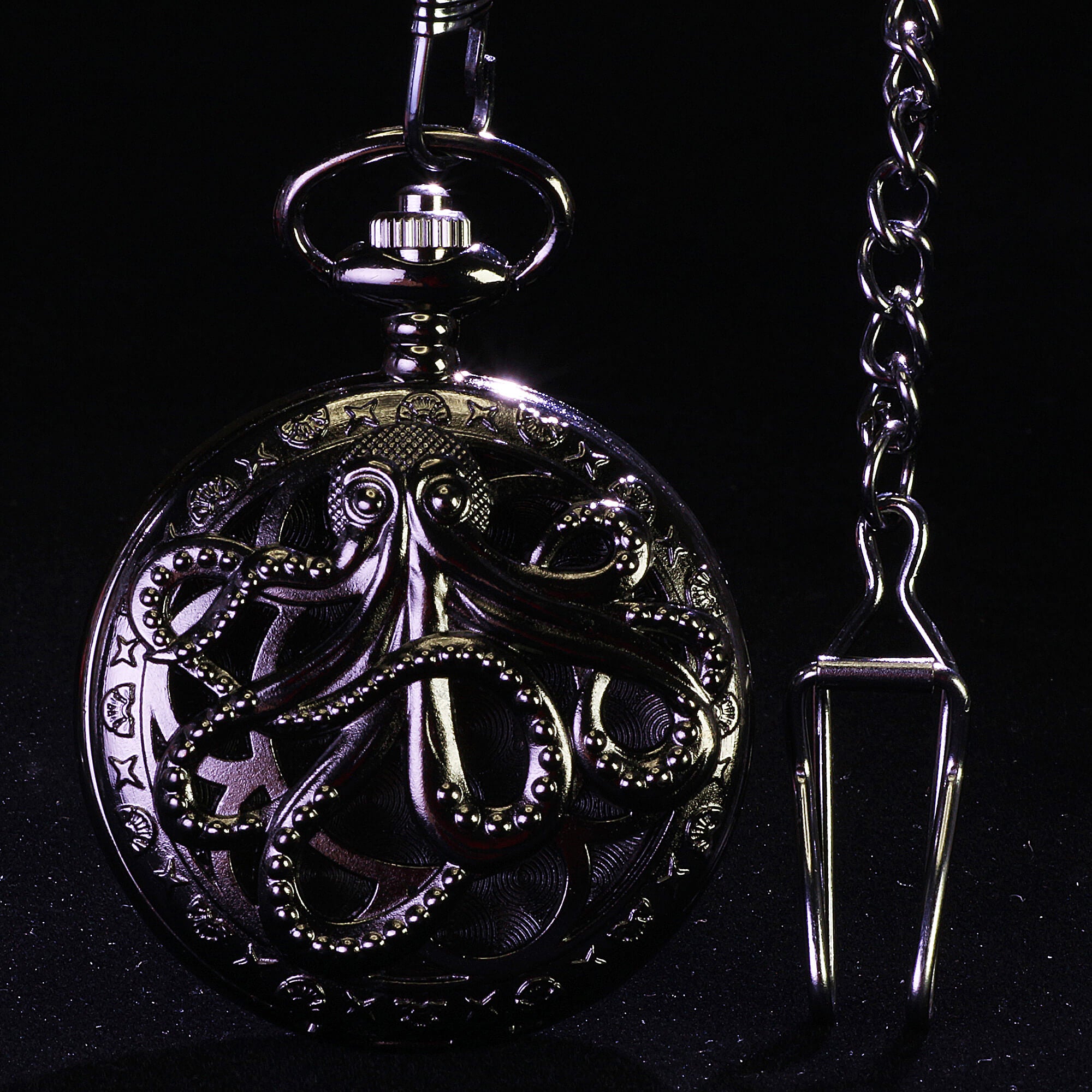 Octopus Mini Polyhedral Metal Dice Set D&D with Pocket Watch Shell Case