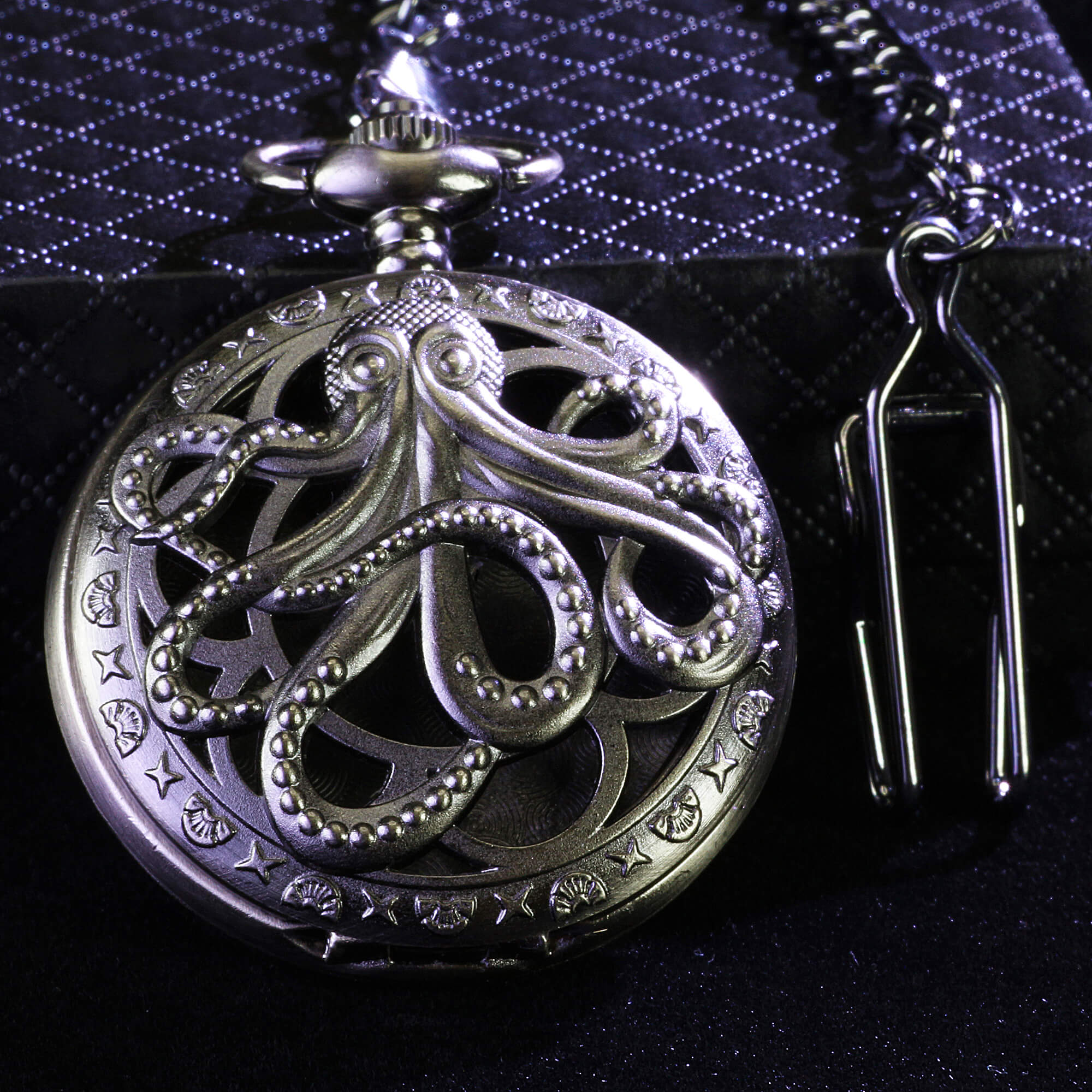 Octopus Mini Polyhedral Metal Dice Set D&D with Pocket Watch Shell Case