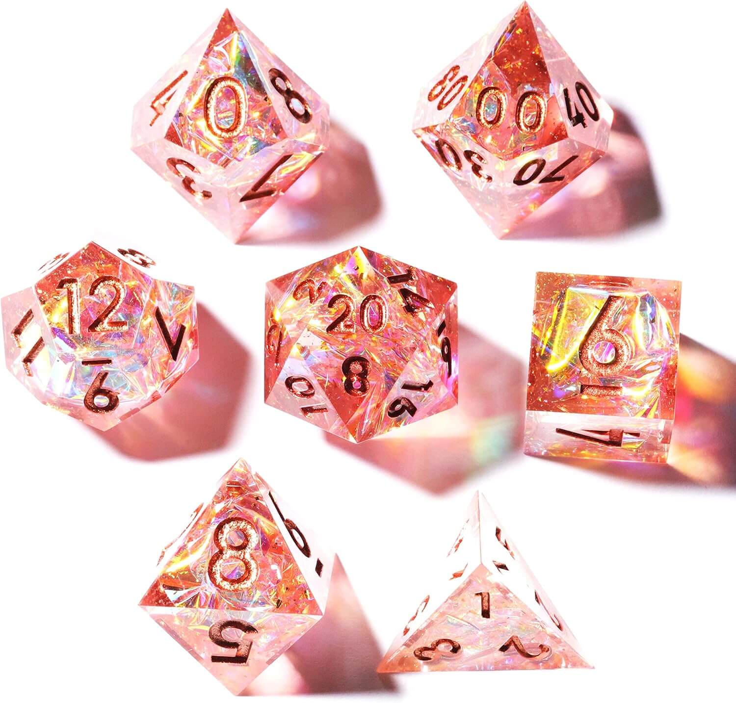 Pink Galaxy Resin Polyhedral 7 Pieces D&D Dice Set - Dice of Dragons