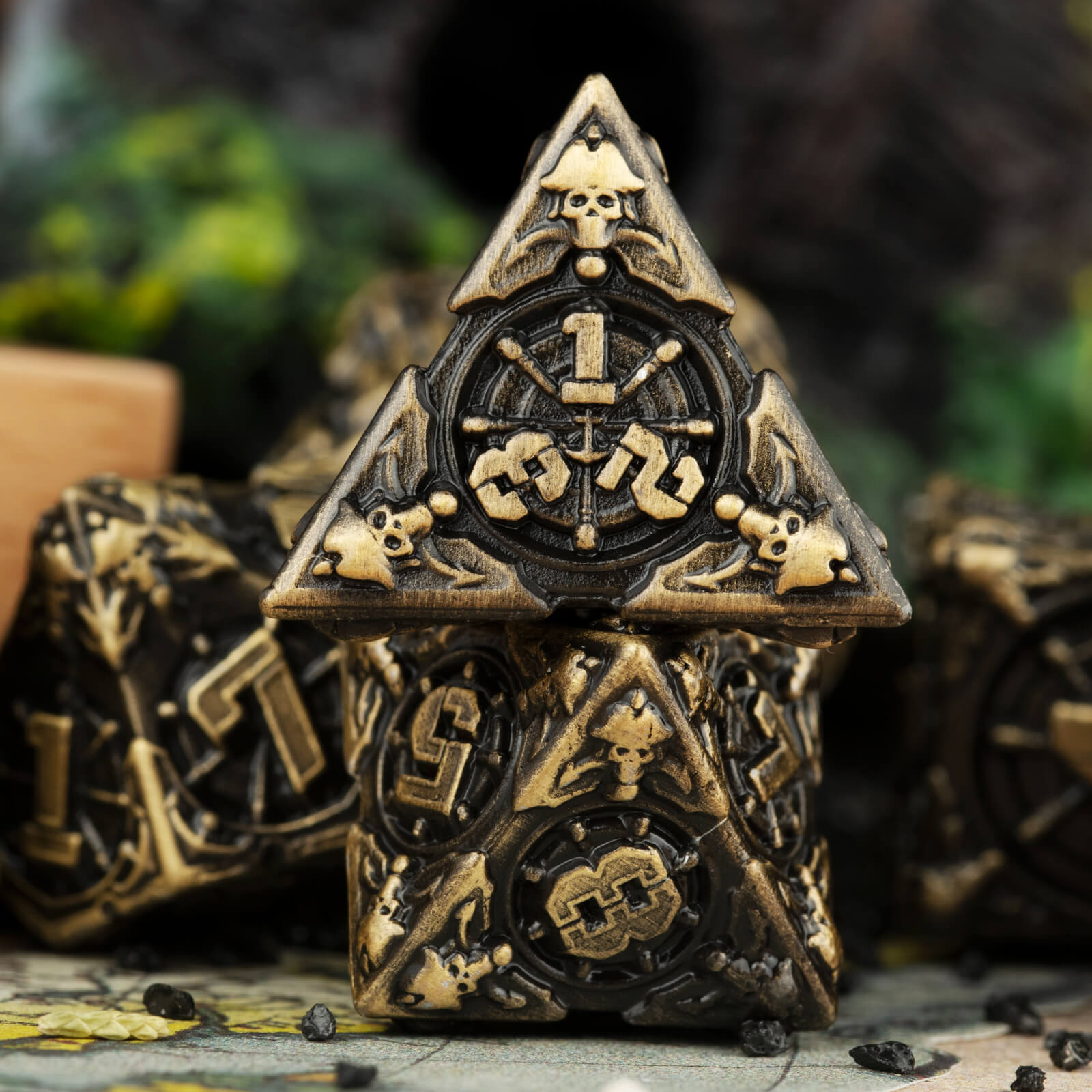 Pirate 7 Polyhedral Metal D and D Dice Set - Bronze - Dice of Dragons