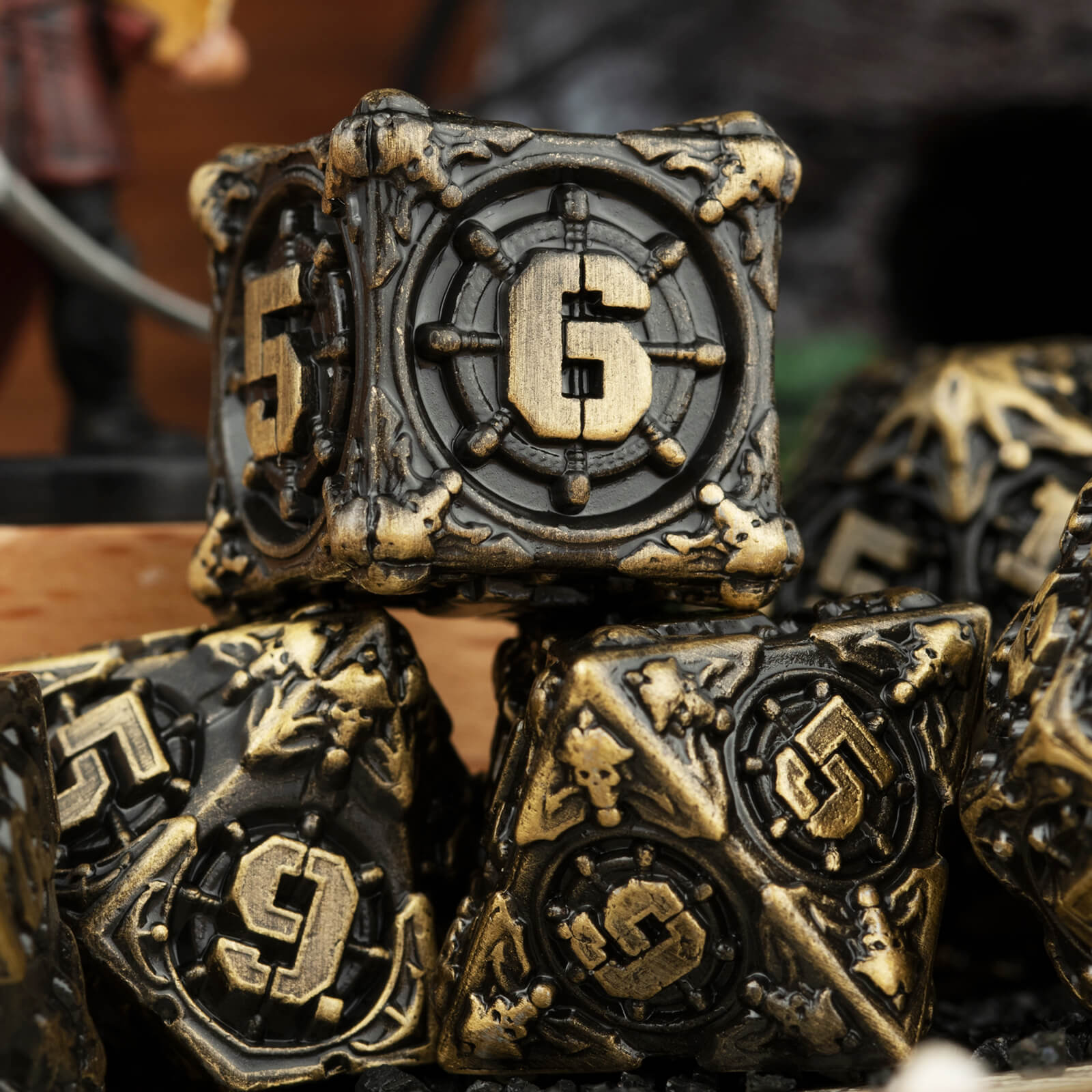 Pirate 7 Polyhedral Metal D and D Dice Set - Bronze - Dice of Dragons