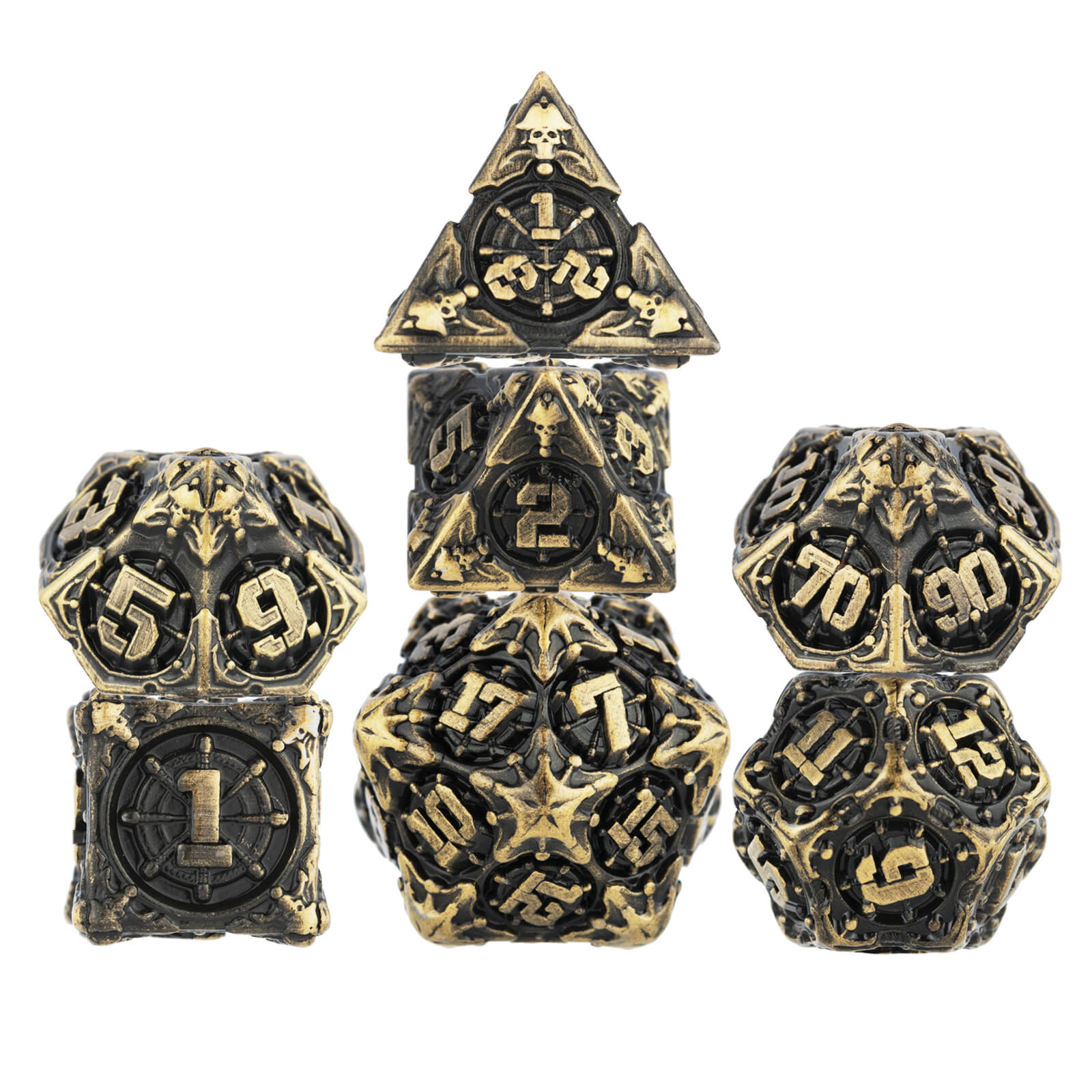 Pirate 7 Polyhedral Metal D and D Dice Set - Bronze - Dice of Dragons