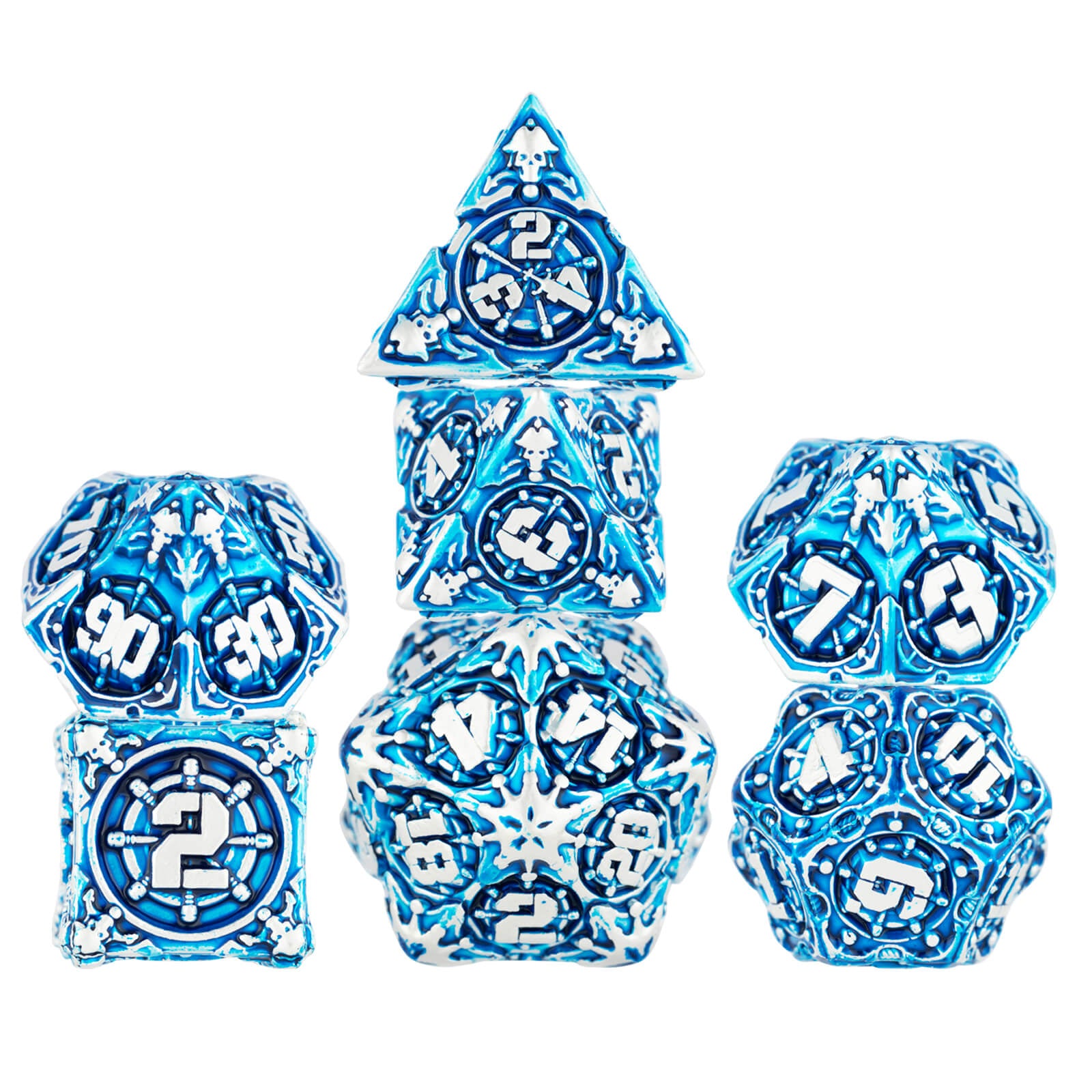 Pirate 7 Polyhedral Metal Dice Set D&D - Dark Blue - Dice of Dragons