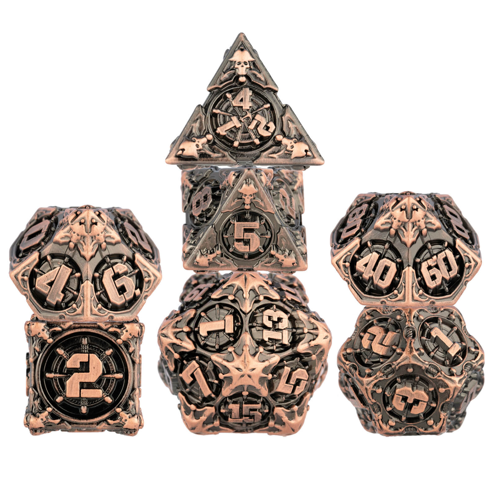 Pirate 7 Polyhedral Metal Dice Sets DnD - Red Copper - Dice of Dragons