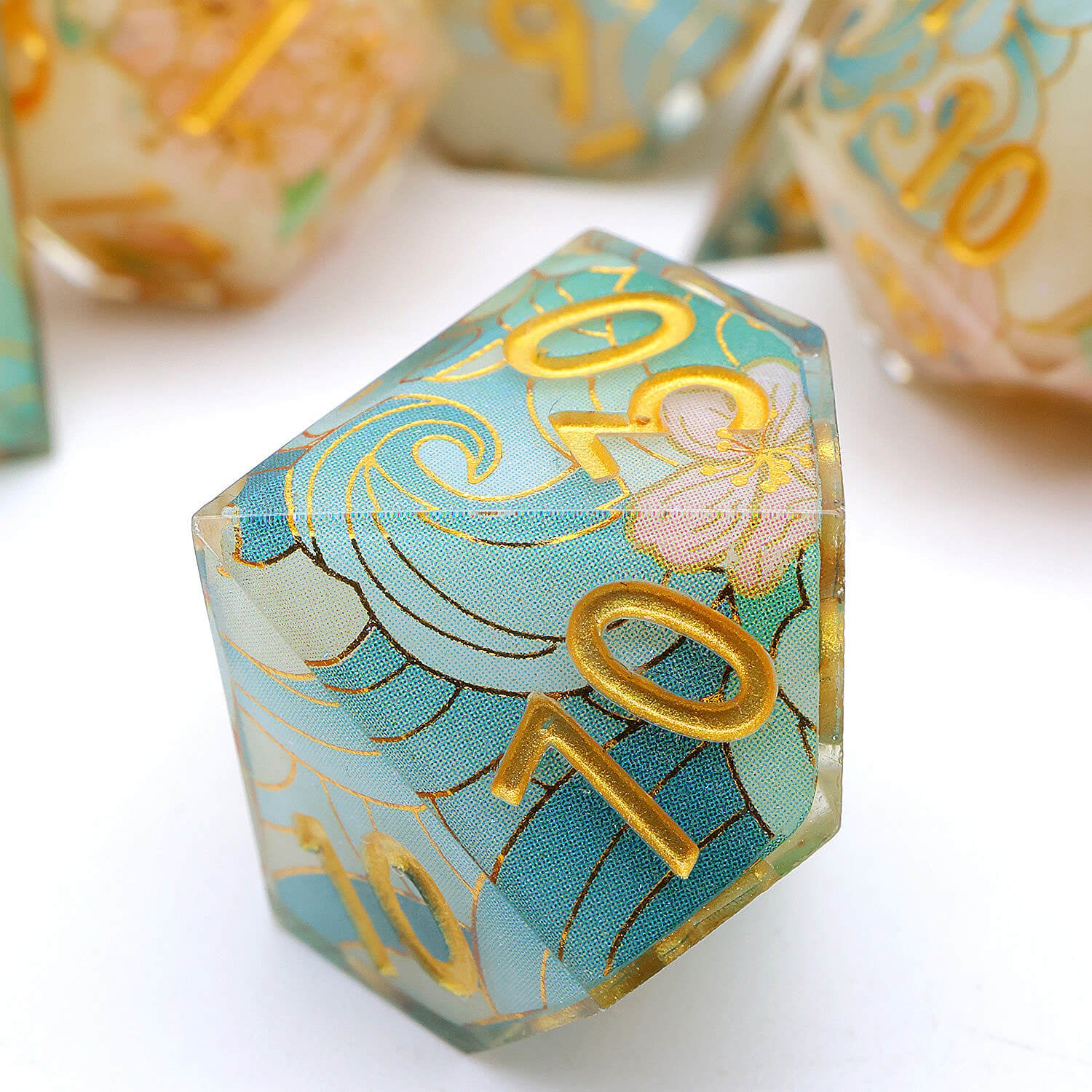 Polyhedral 7 Piece Set Dice DD Flowers and Waves