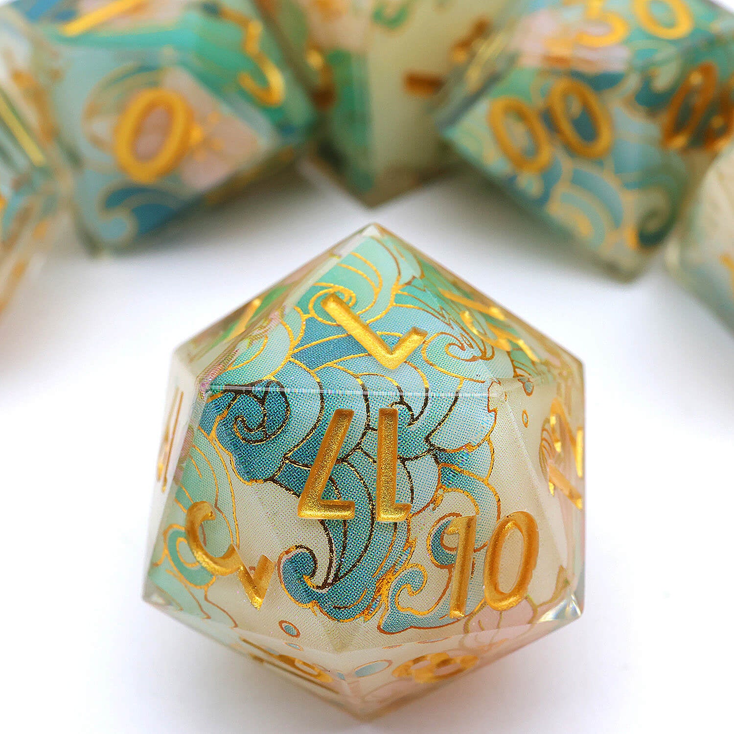 Polyhedral 7 Piece Set Dice DD Flowers and Waves