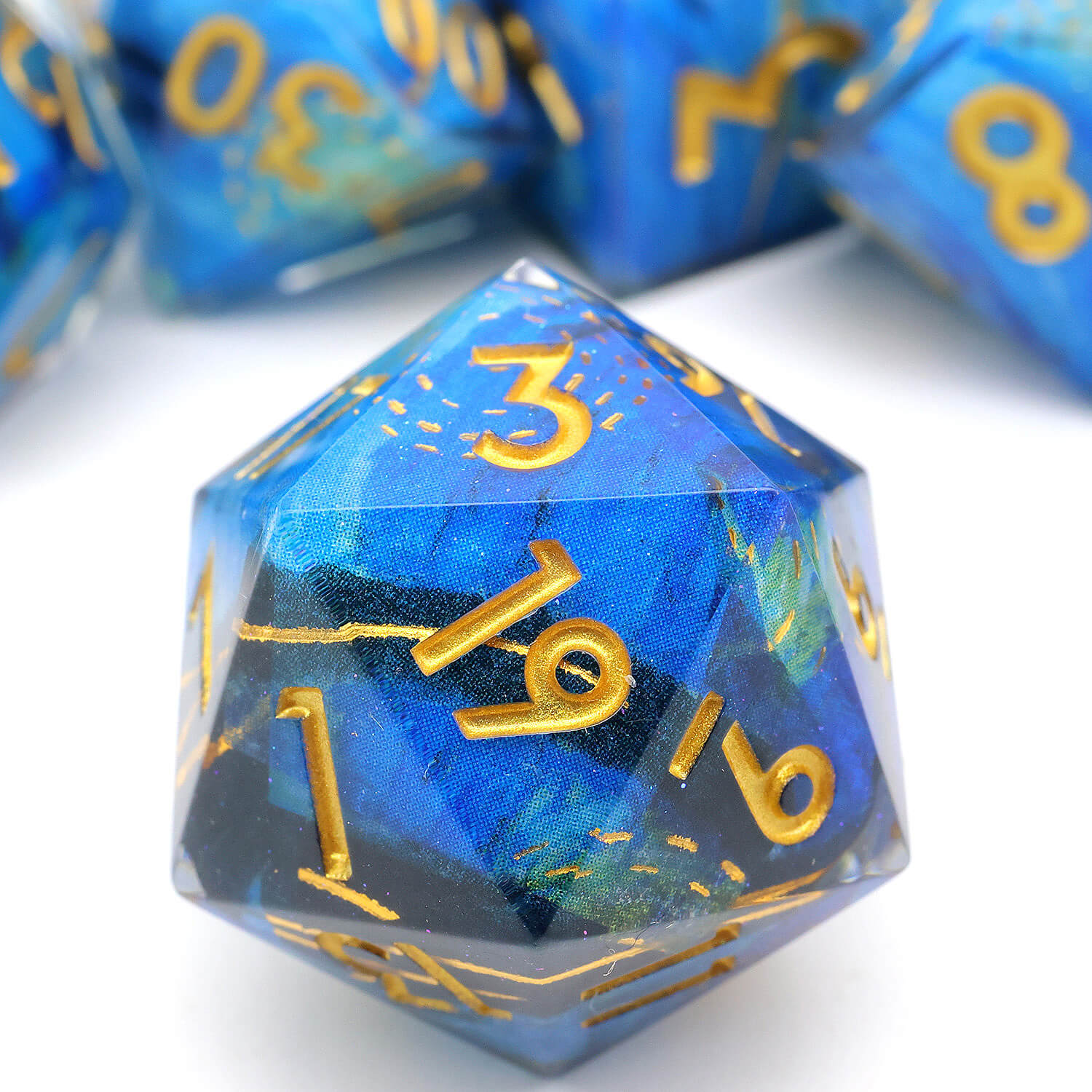 Polyhedral 7 Piece Set Dice DnD Deep Sea Whirlpool