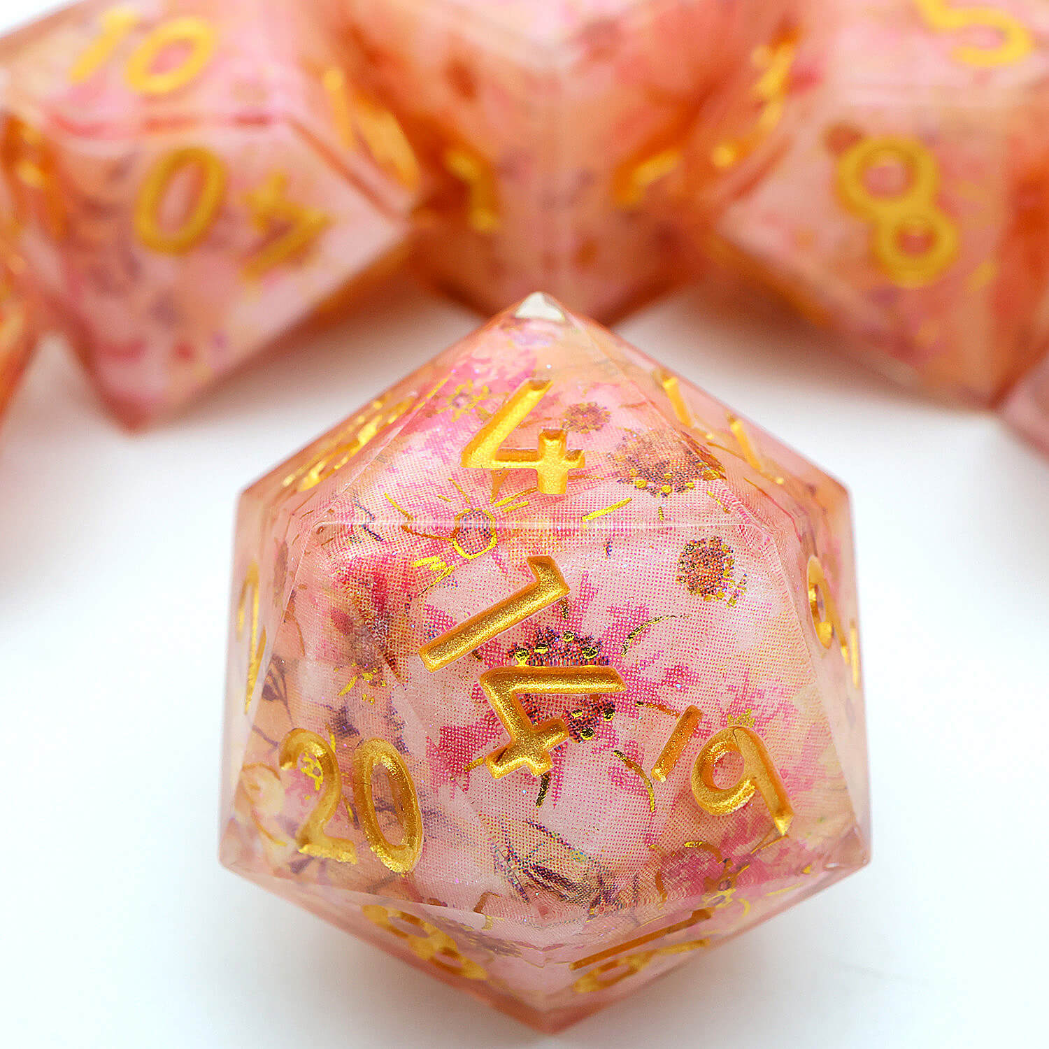 Polyhedral 7 Piece DnD Set Dice Pink Peach Blossom