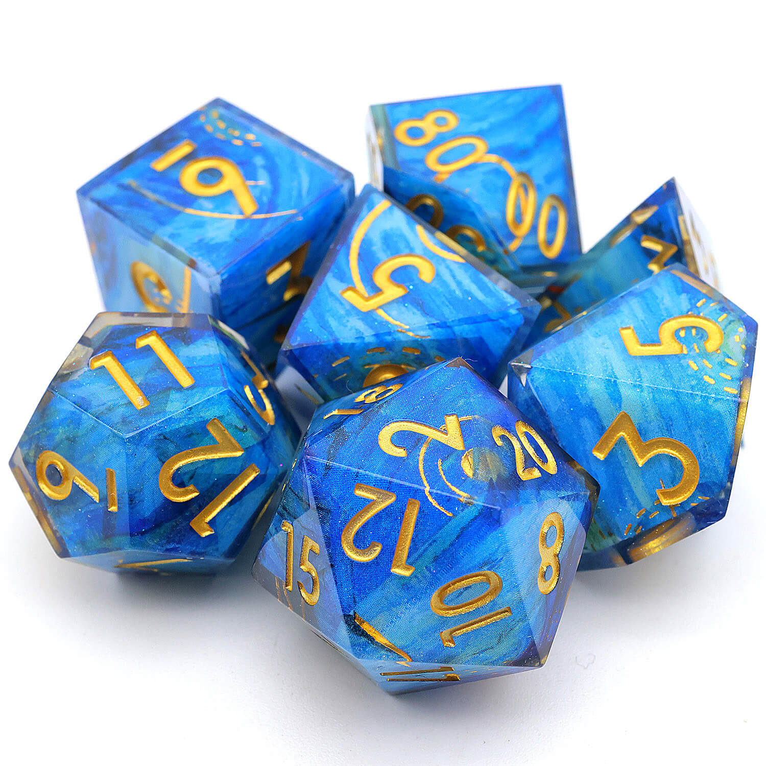 Polyhedral 7 Piece Set Dice DnD Deep Sea Whirlpool