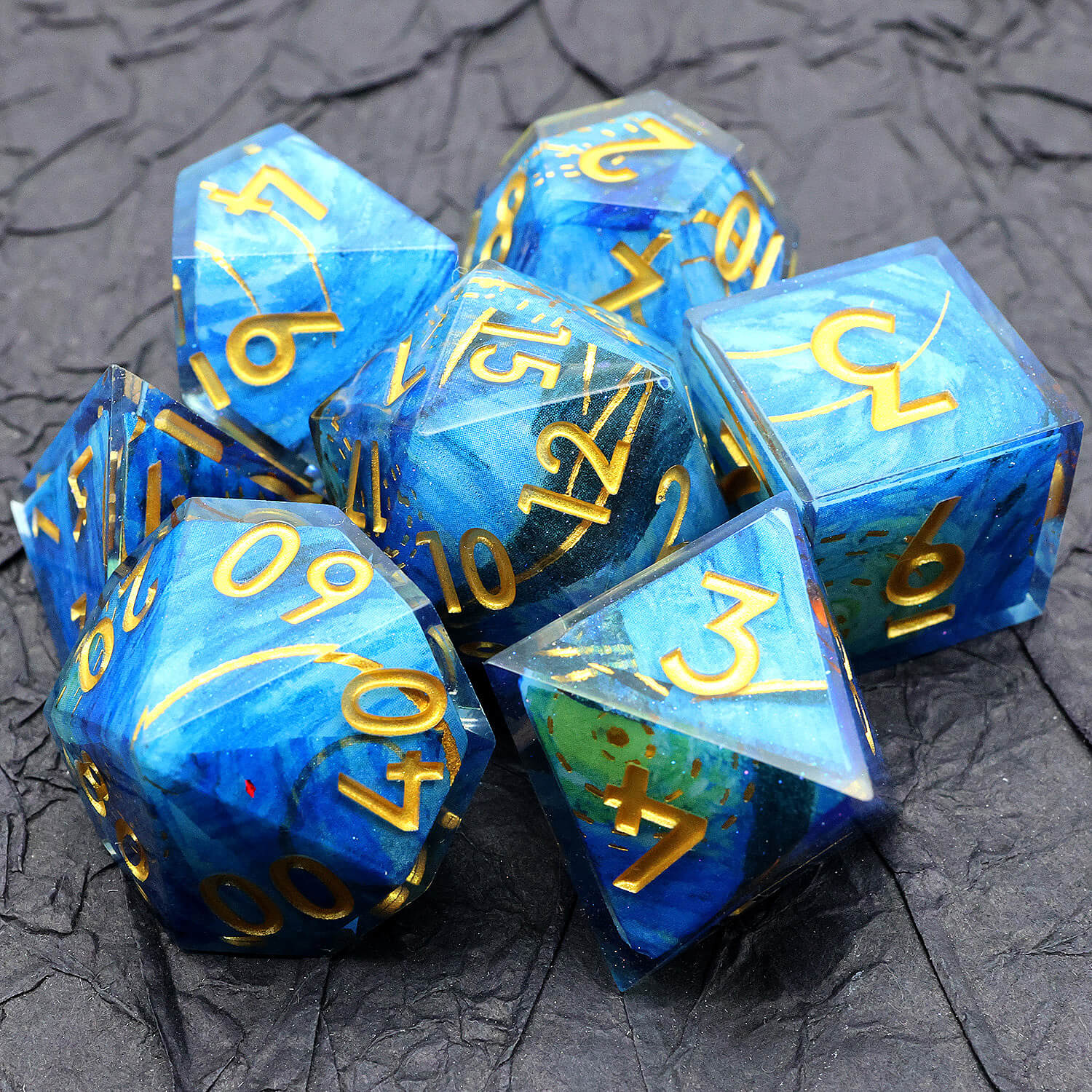 Polyhedral 7 Piece Set Dice DnD Deep Sea Whirlpool