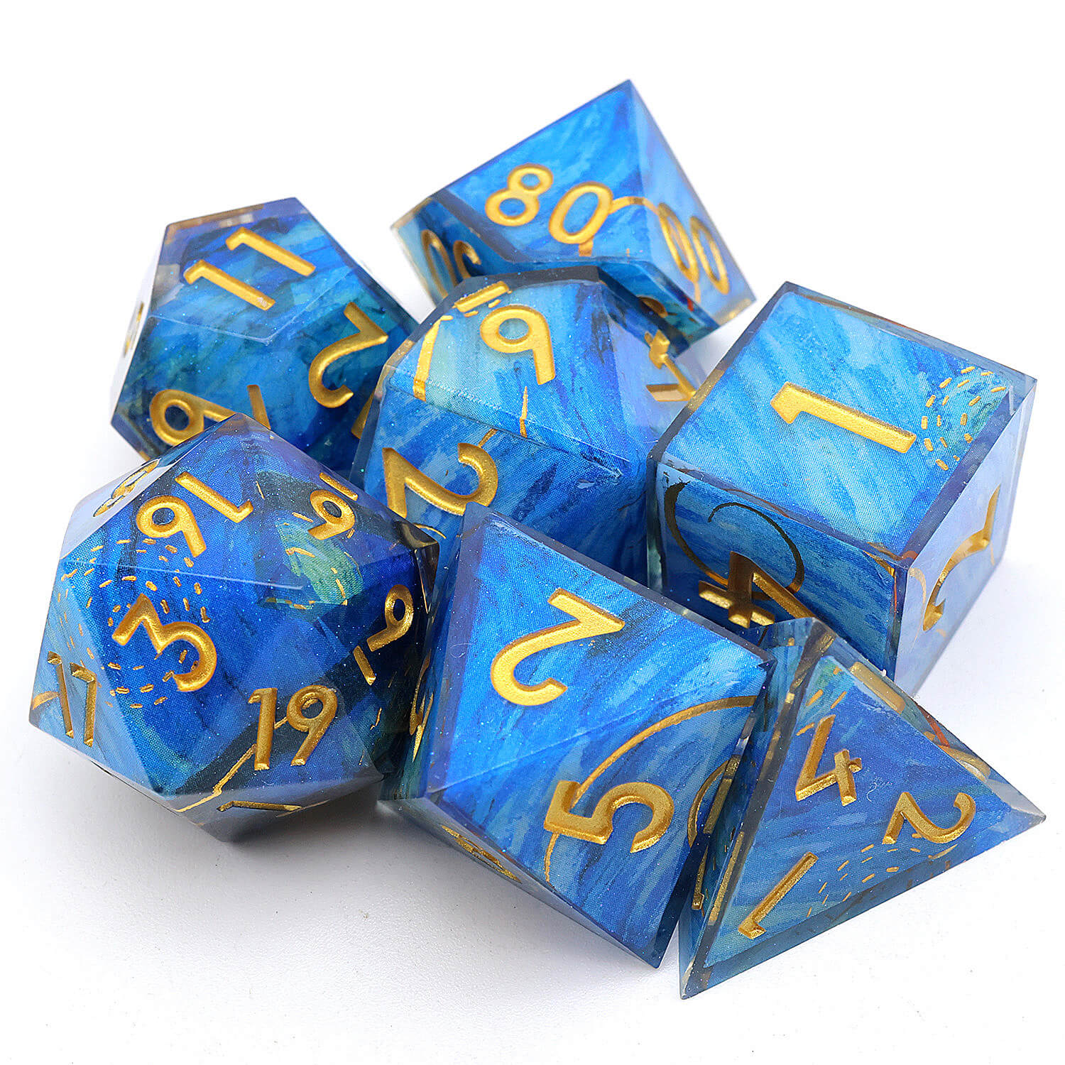 Polyhedral 7 Piece Set Dice DnD Deep Sea Whirlpool