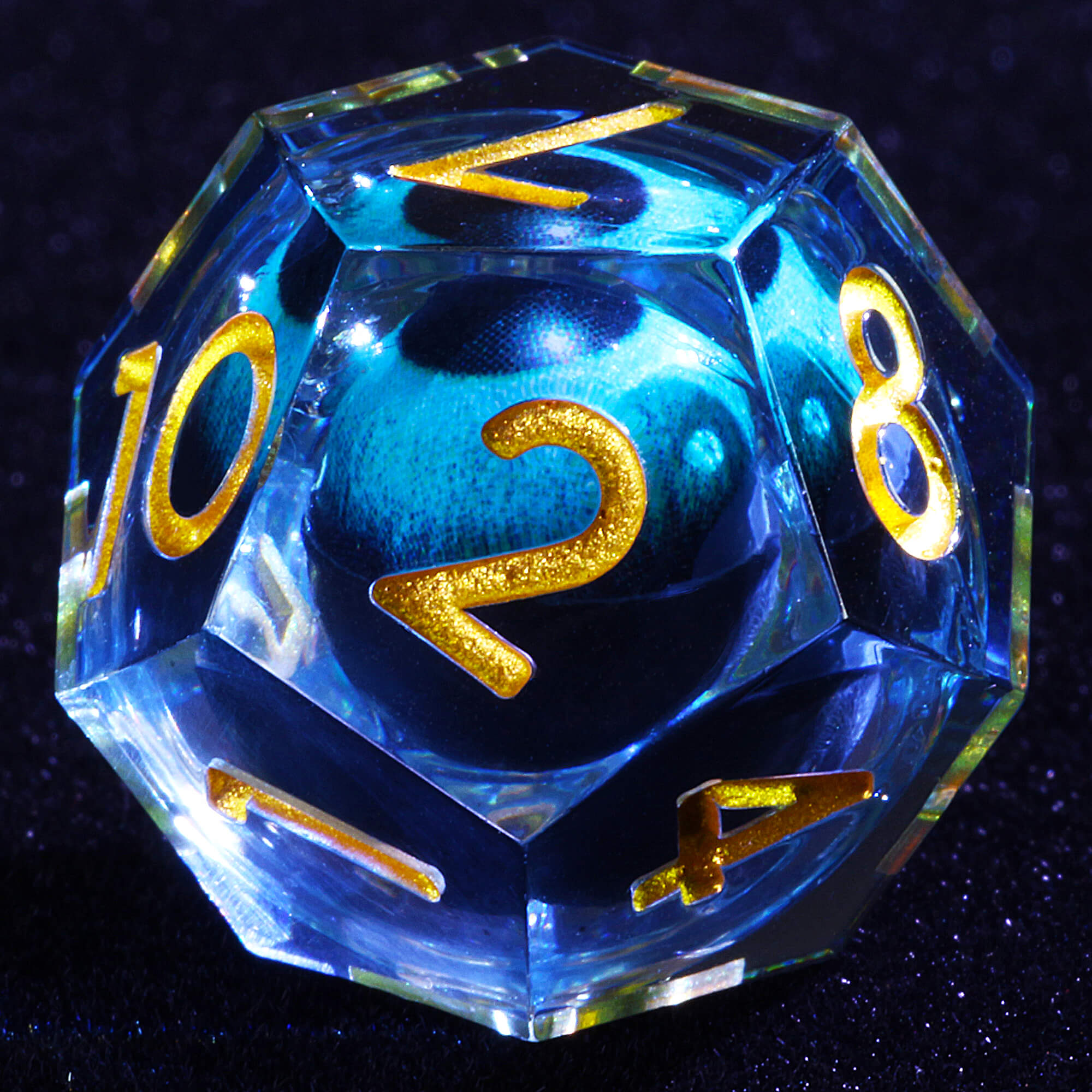 Polyhedral Cool Blue Dragon Eye Liquid Core D and D Dice Sets - Dice of Dragons