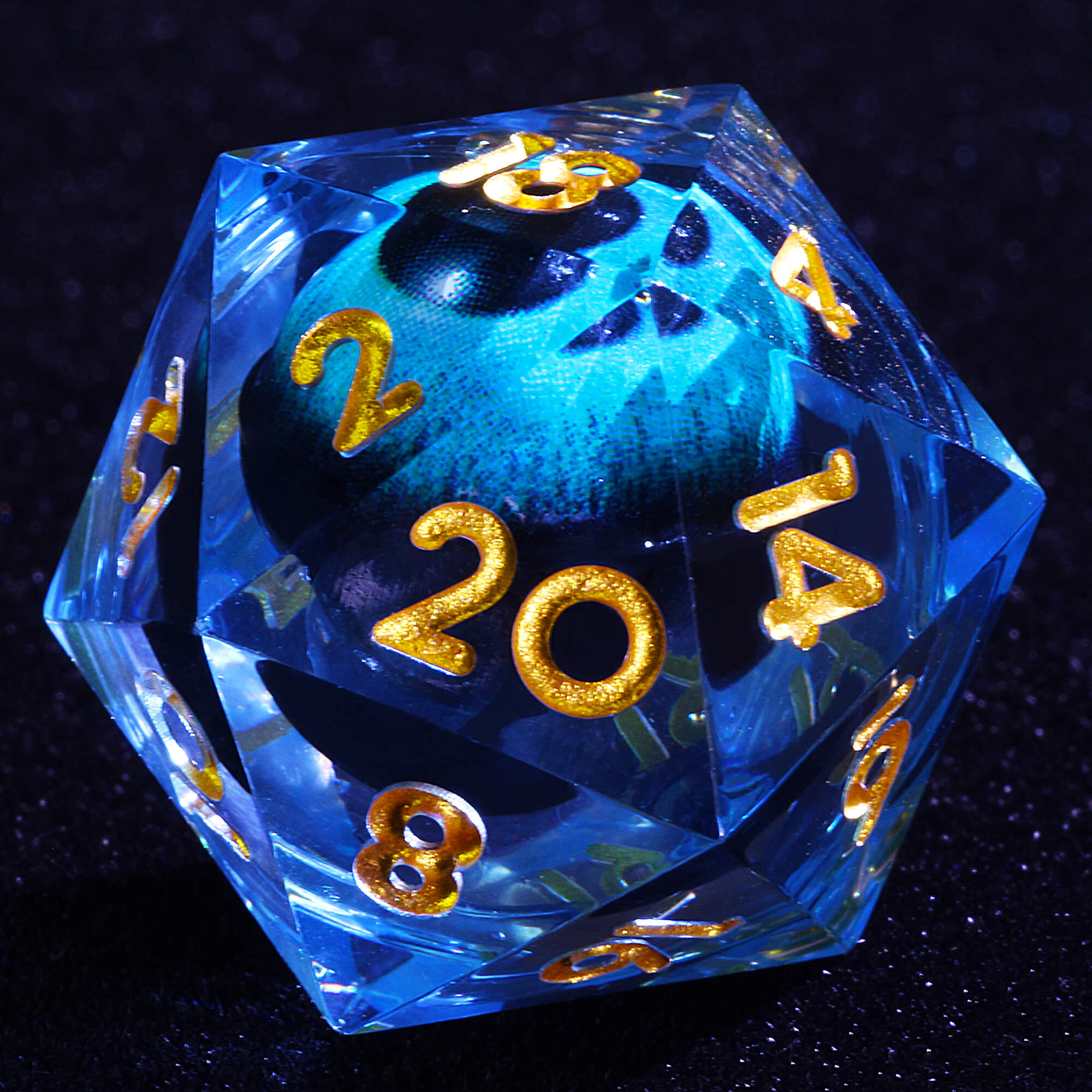 Polyhedral Cool Blue Dragon Eye Liquid Core D and D Dice Sets - Dice of Dragons