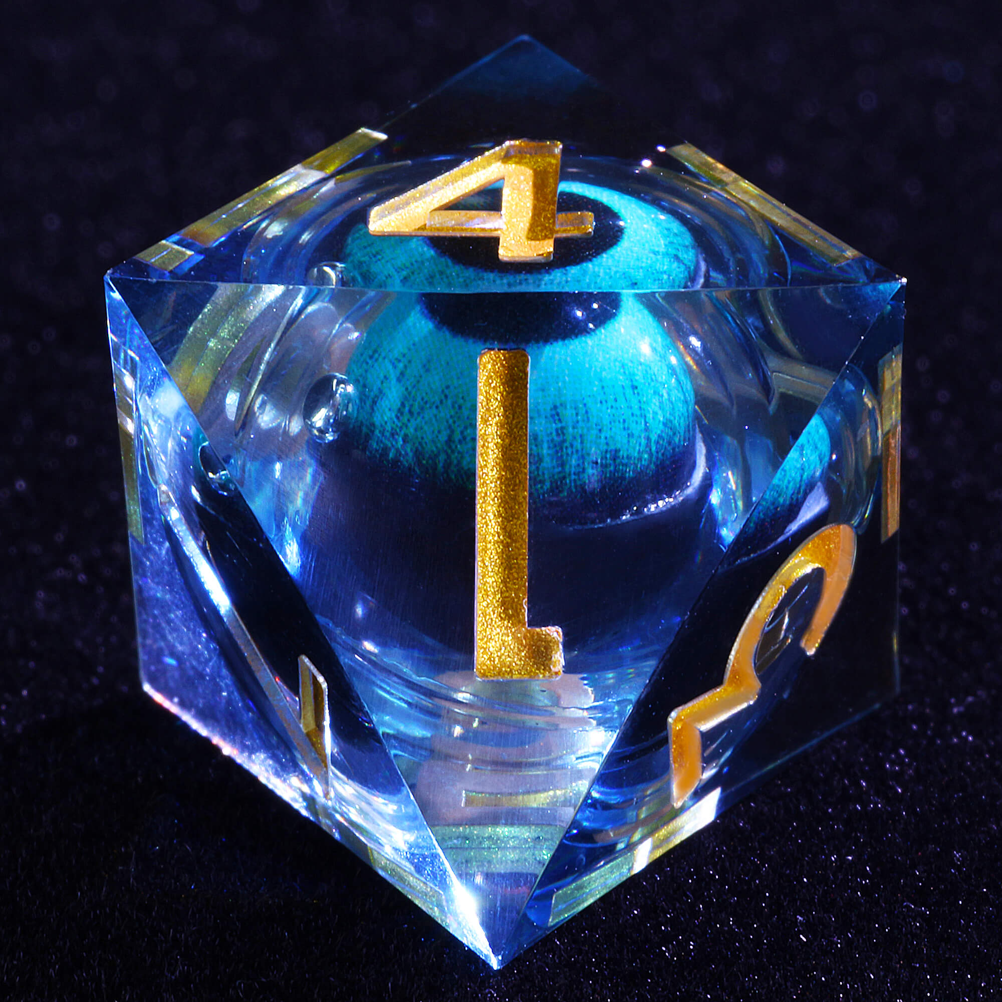 Polyhedral Cool Blue Dragon Eye Liquid Core D and D Dice Sets - Dice of Dragons