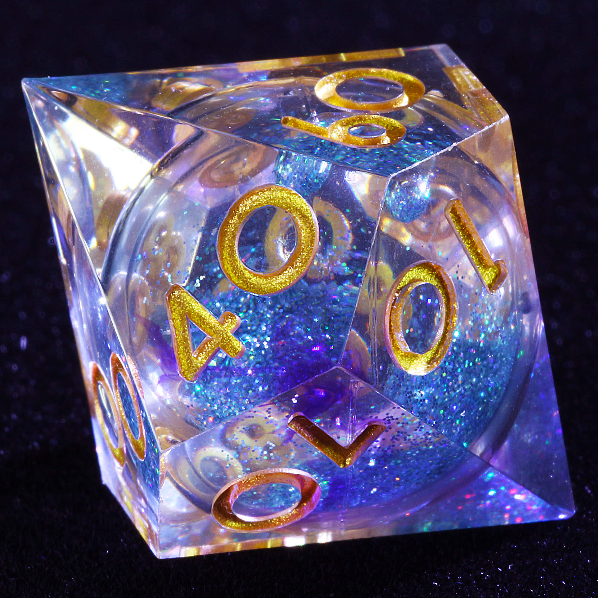 Polyhedral Cool Blue Sand Liquid Core Set of Dice D and D - Dice of Dragons