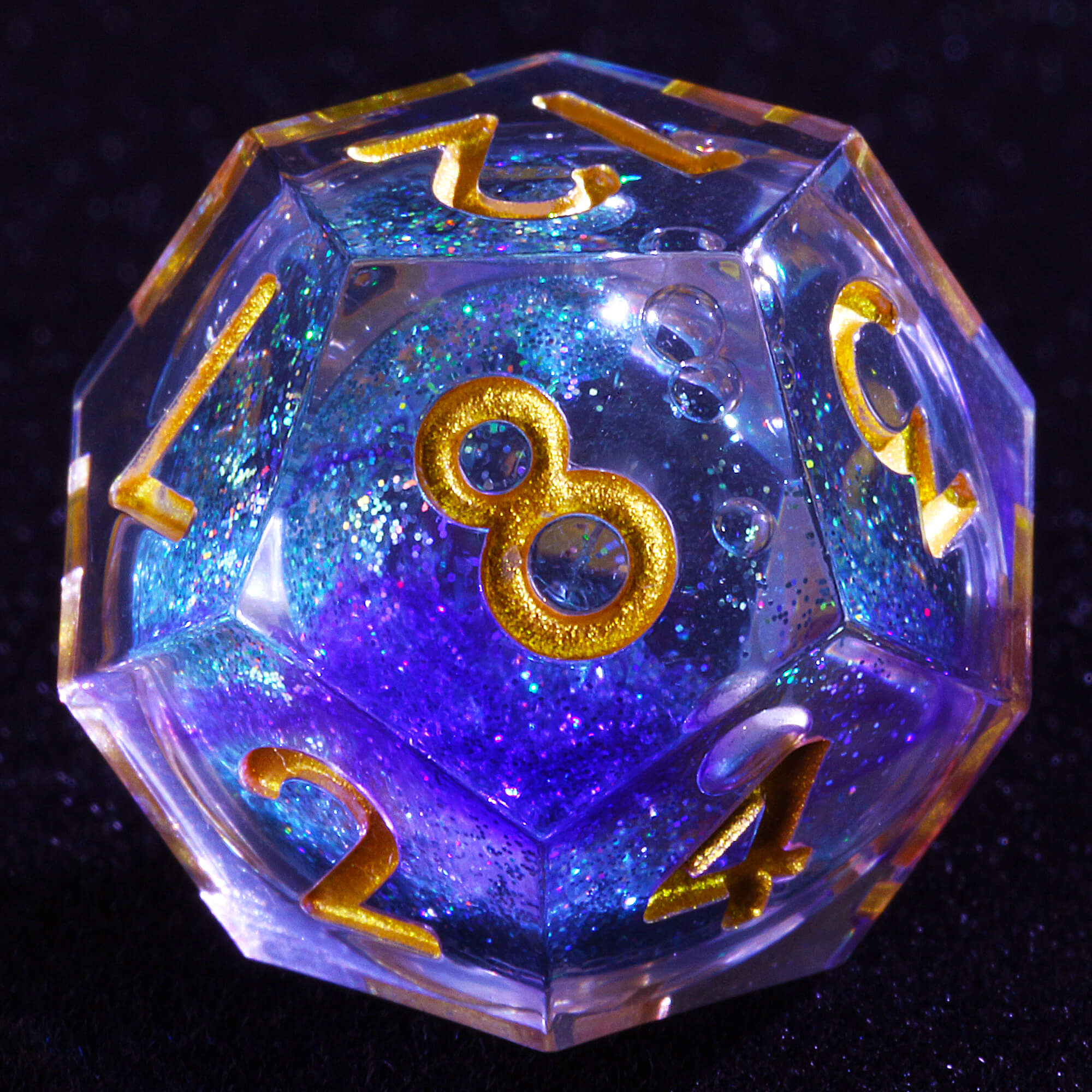 Polyhedral Cool Blue Sand Liquid Core Set of Dice D and D - Dice of Dragons