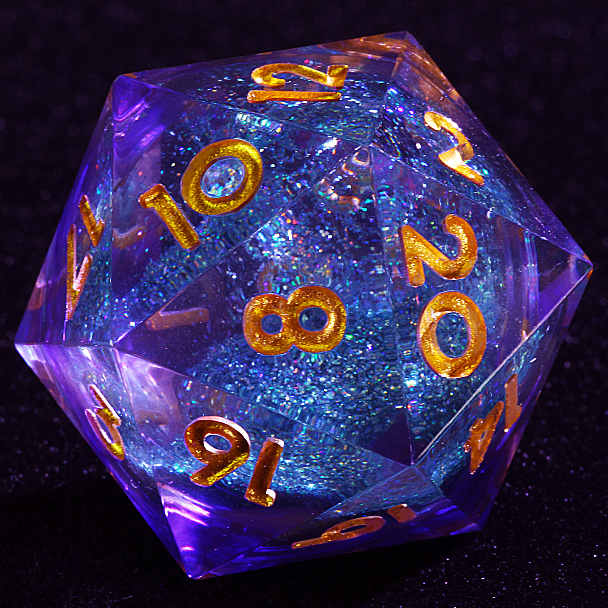 Polyhedral Cool Blue Sand Liquid Core Set of Dice D and D - Dice of Dragons